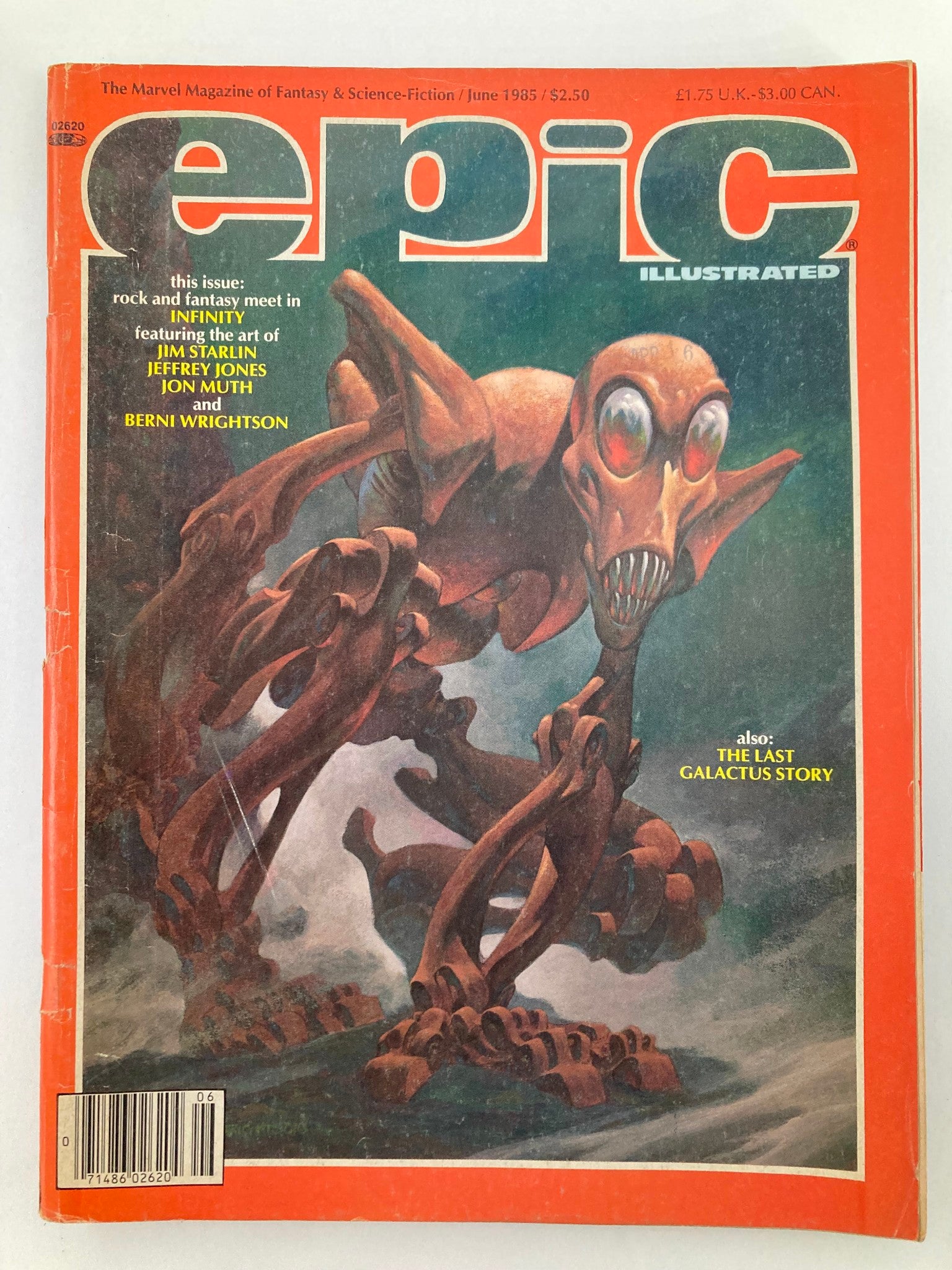 Cover of VTG Epic Illustrated Magazine, June 1985, featuring The Last Galactus Story, showcasing a dramatic illustration of a mystical creature.