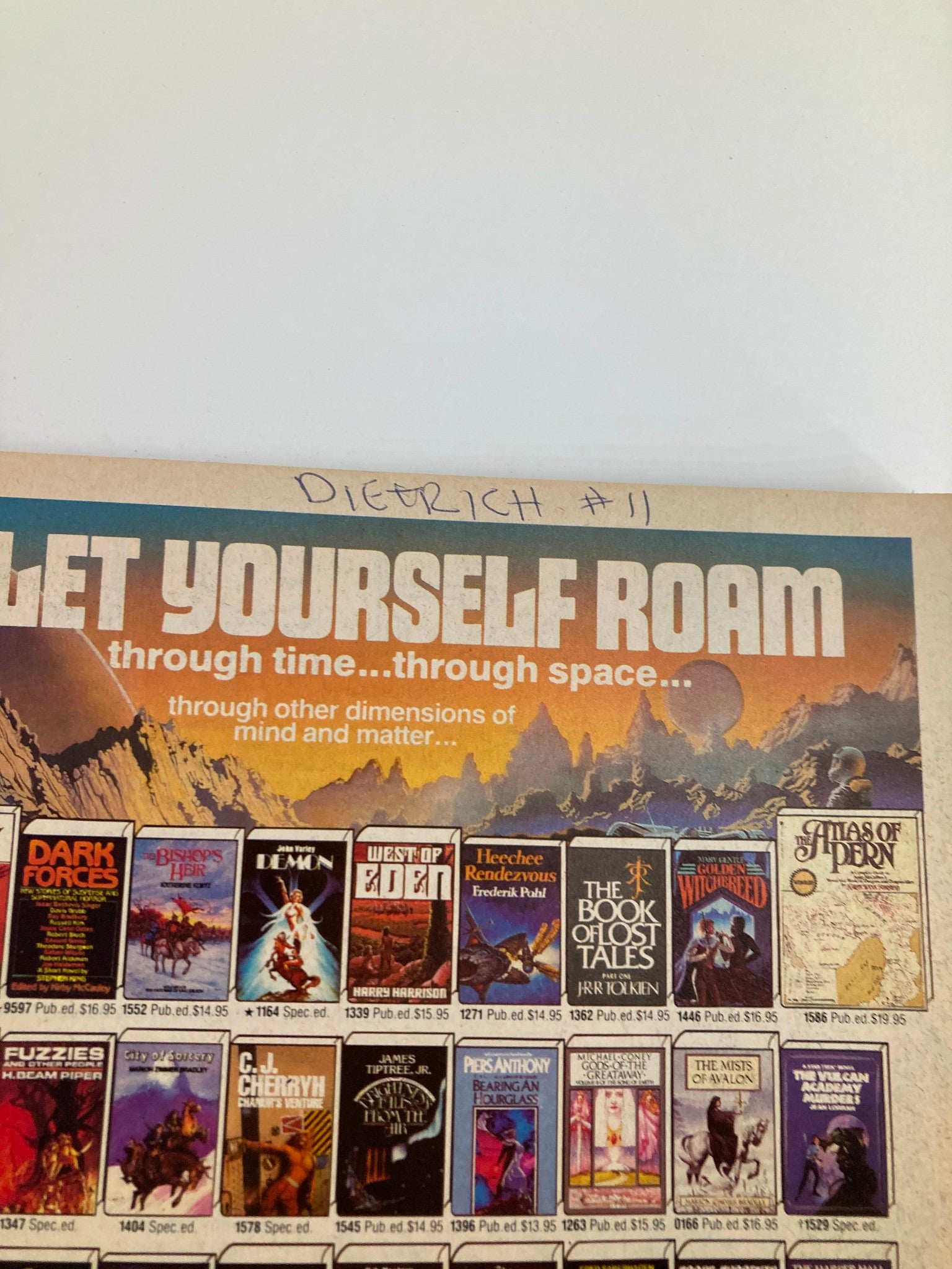 Interior page from VTG Epic Illustrated Magazine, June 1985, displaying a promotional layout titled 'Let Yourself Roam' featuring various fantasy book covers.