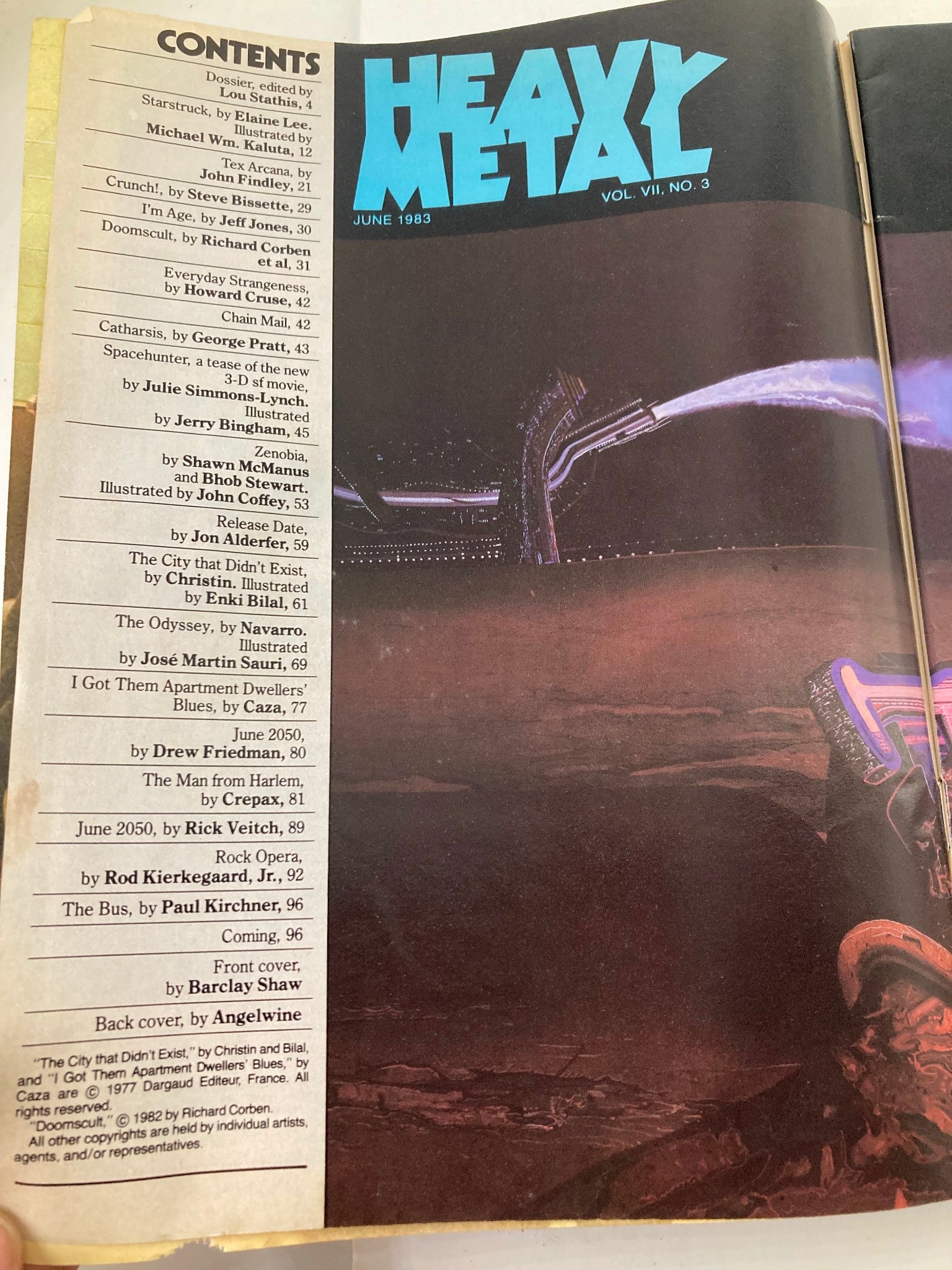 VTG Heavy Metal Magazine June 1983 Vol 7 #3 Front Cover by Barclay Shaw No Label