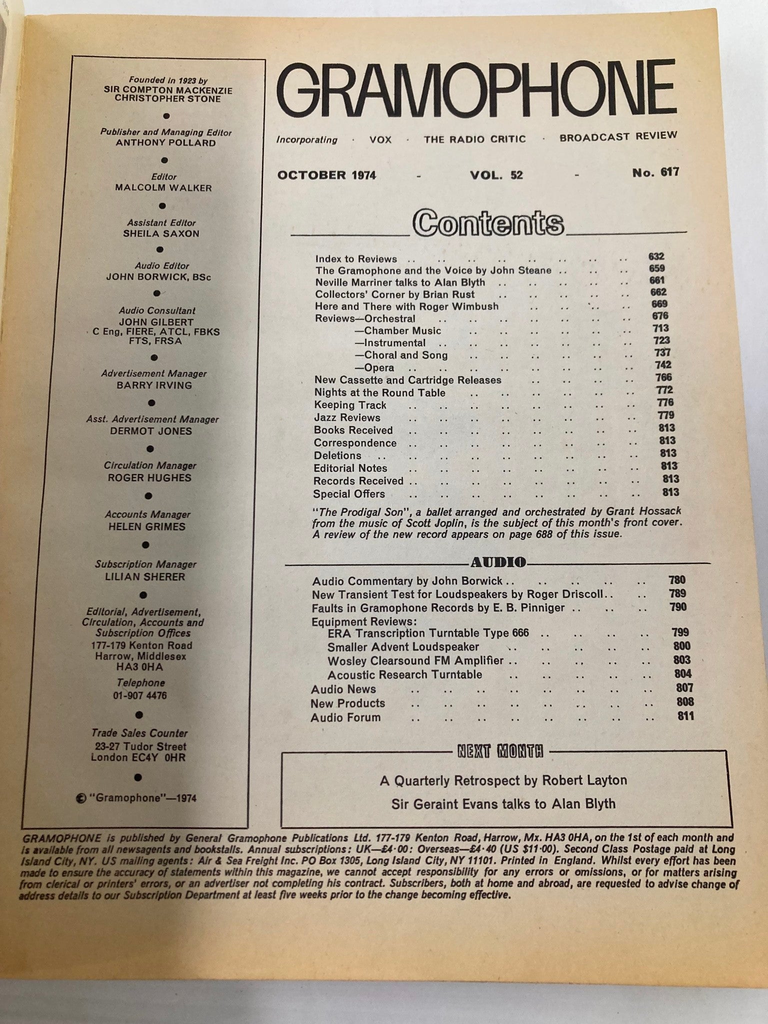 VTG Gramophone Magazine October 1974 Scott Joplin Prodigal Son No Label