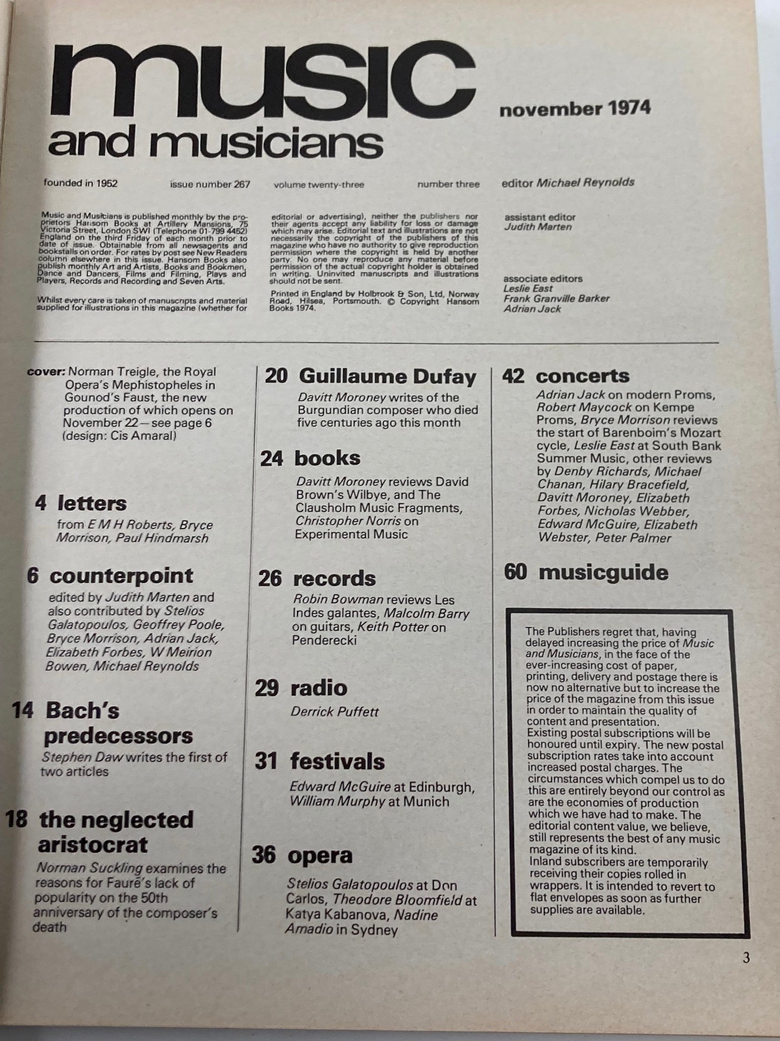 VTG Music & Musicians Magazine November 1974 #267 Norman Treigle No Label