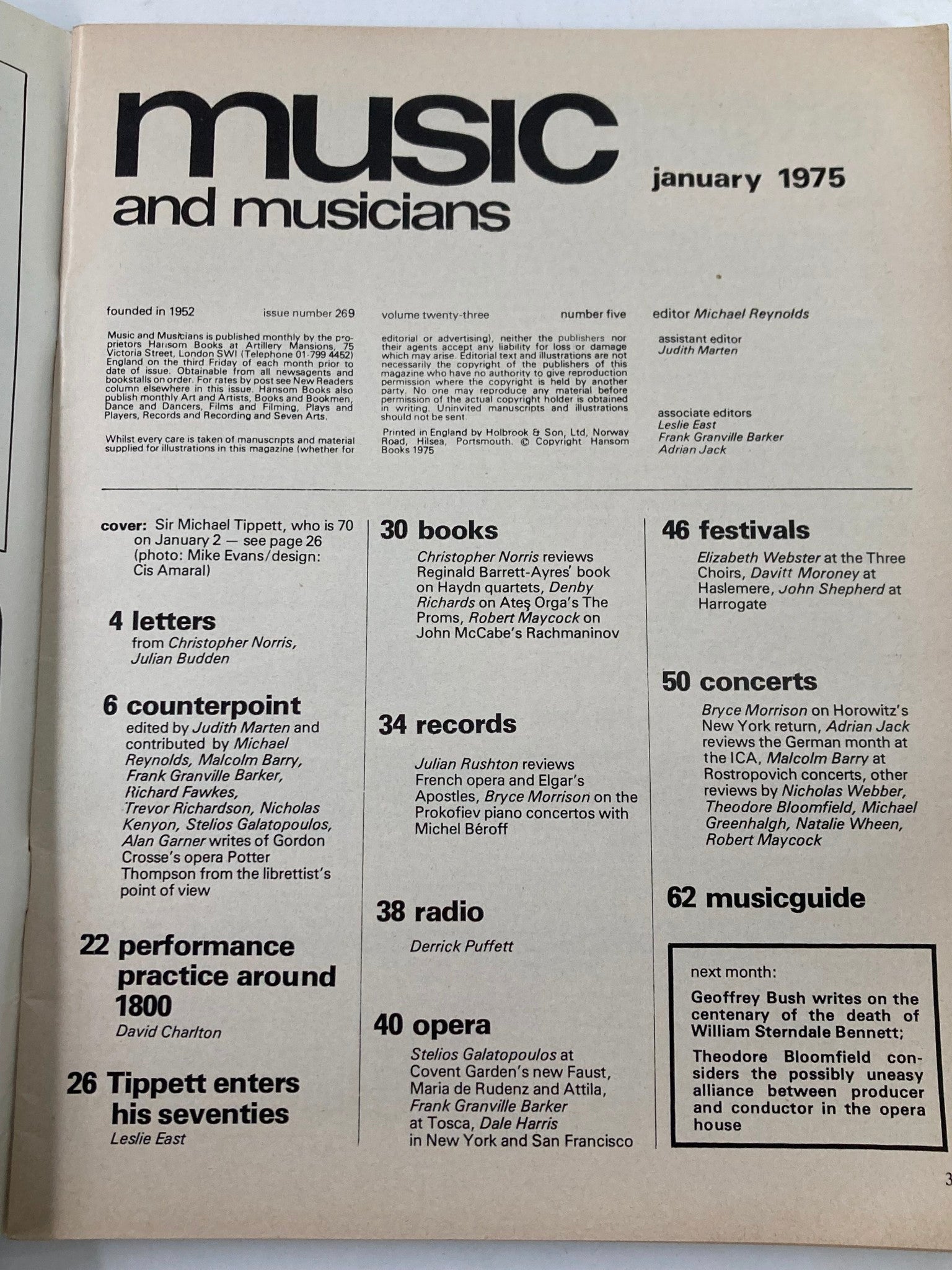 VTG Music & Musicians Magazine January 1975 Vol 23 #5 Michael Tippett No Label