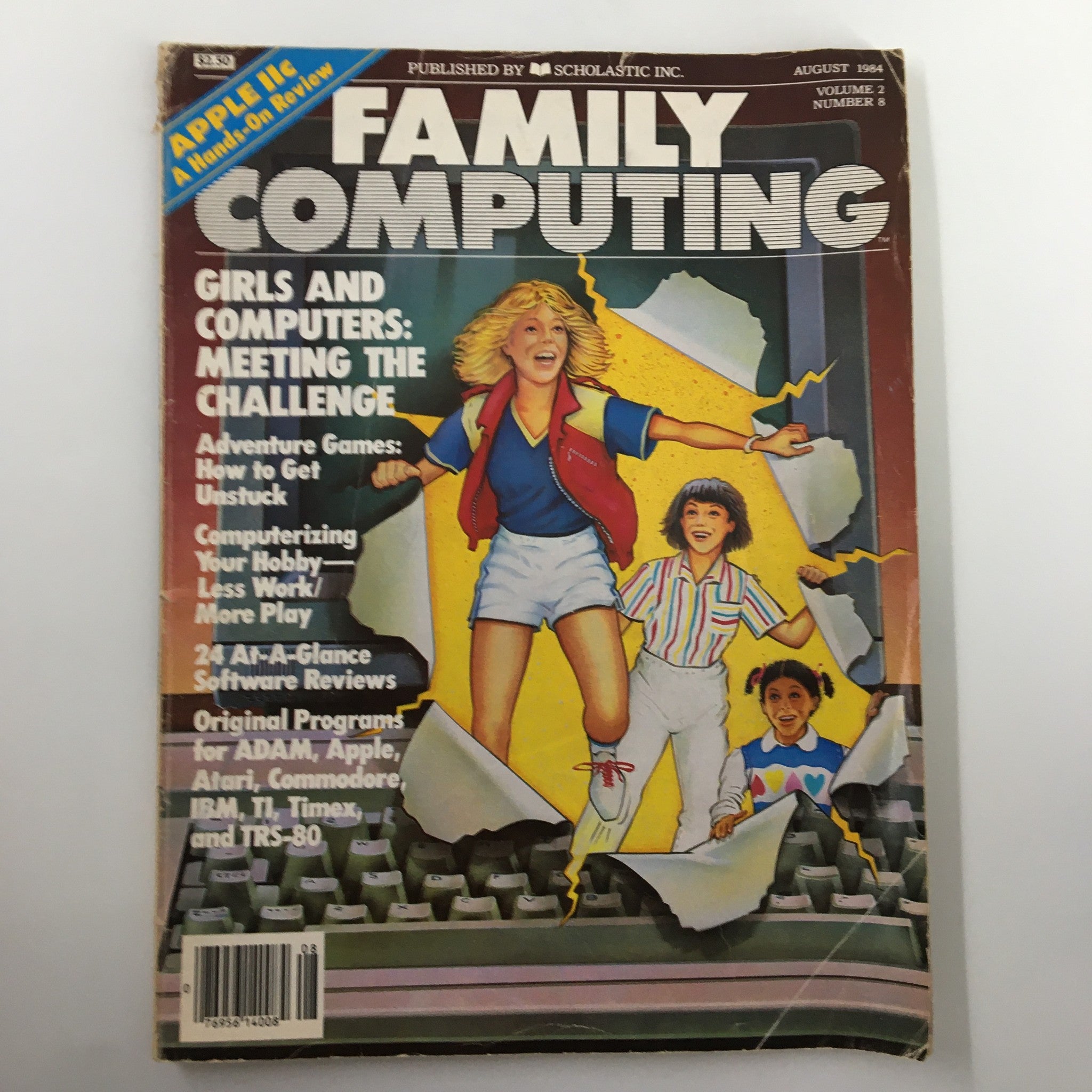 VTG Compute Magazine August 1984 featuring Girls and Computers: Meeting the Challenge, showcasing vibrant cover art with children engaging with technology.