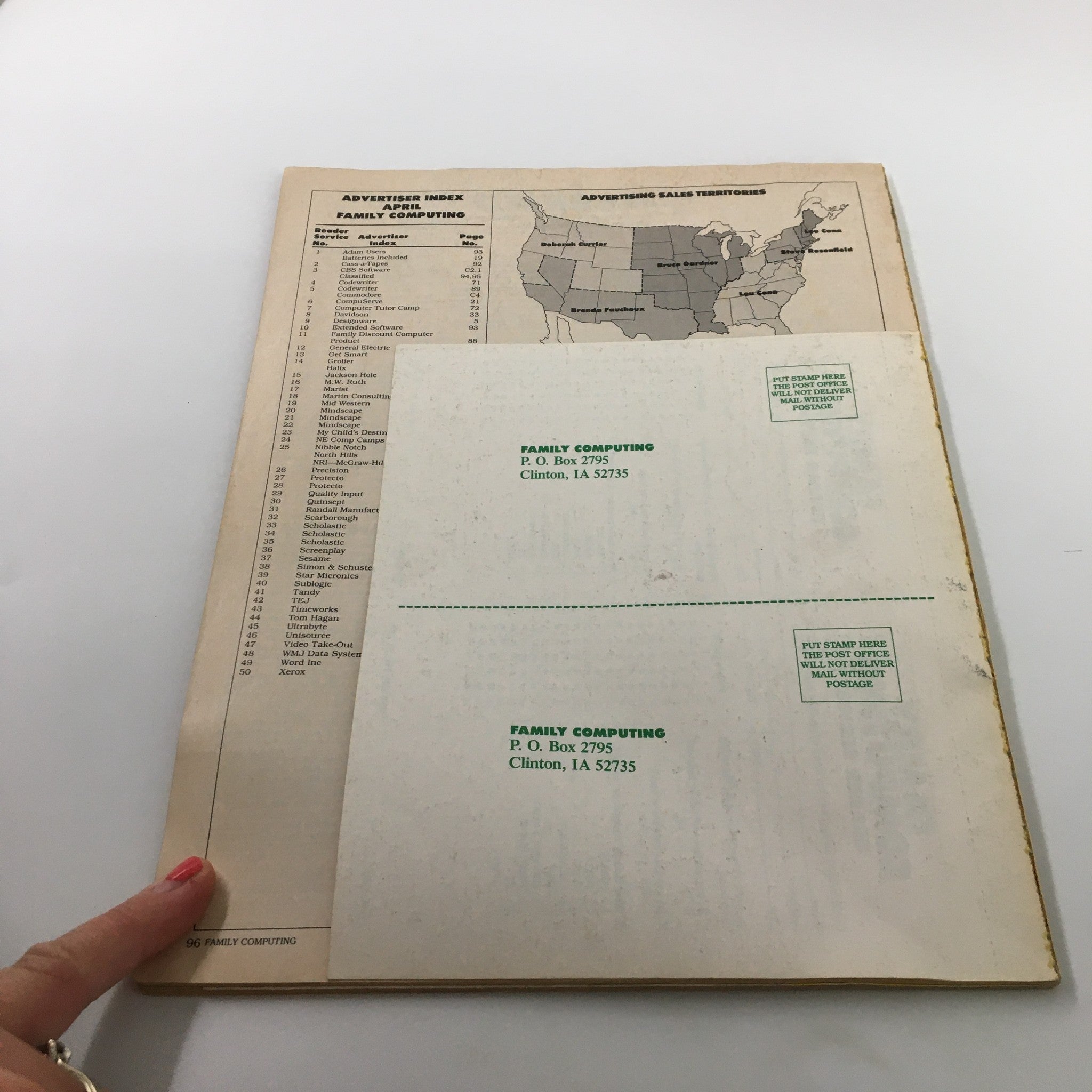Back cover of the VTG Family Computing Magazine April 1985 showing the advertising index and subscription information. This vintage magazine connects historical advertising with the evolving technology landscape.