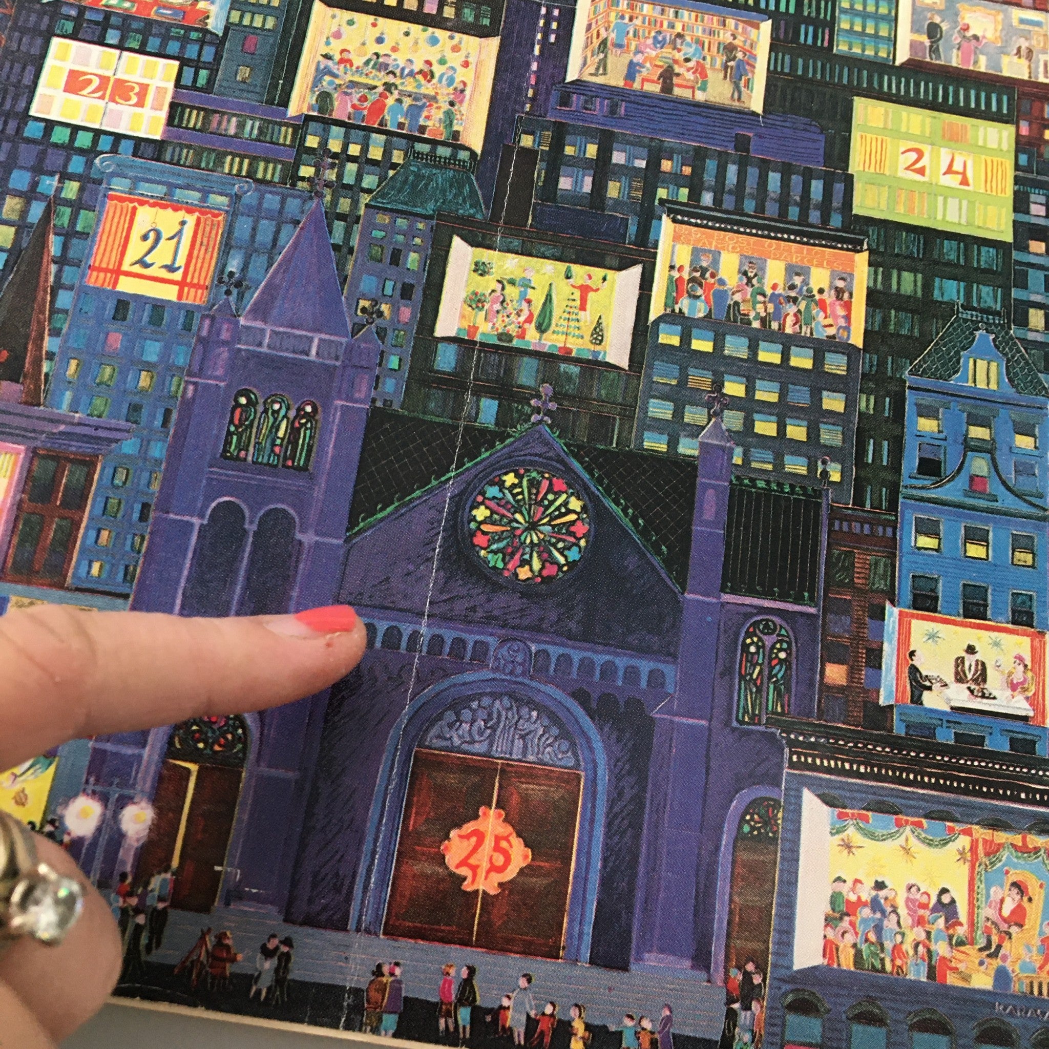Detail of the cover illustration from The New Yorker Full Magazine December 16 1961, featuring A Christmas Party by Ilonka Karasz, showcasing vibrant holiday-themed imagery with festive decorations.