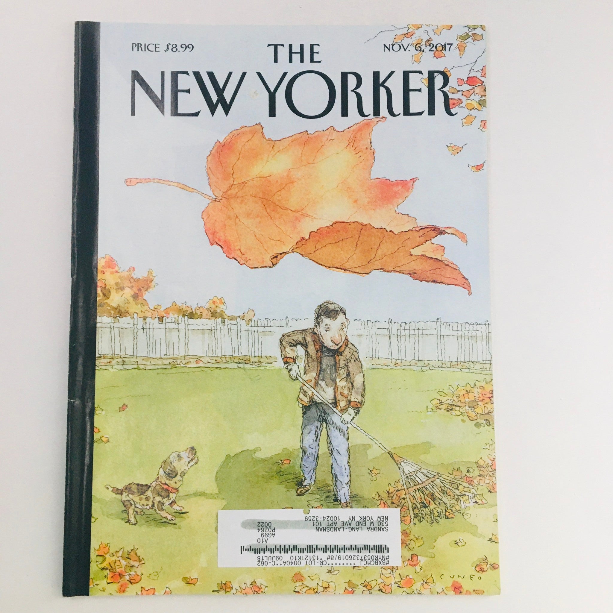 The New Yorker November 6 2017 Full Magazine Theme Cover by John Cuneo VG