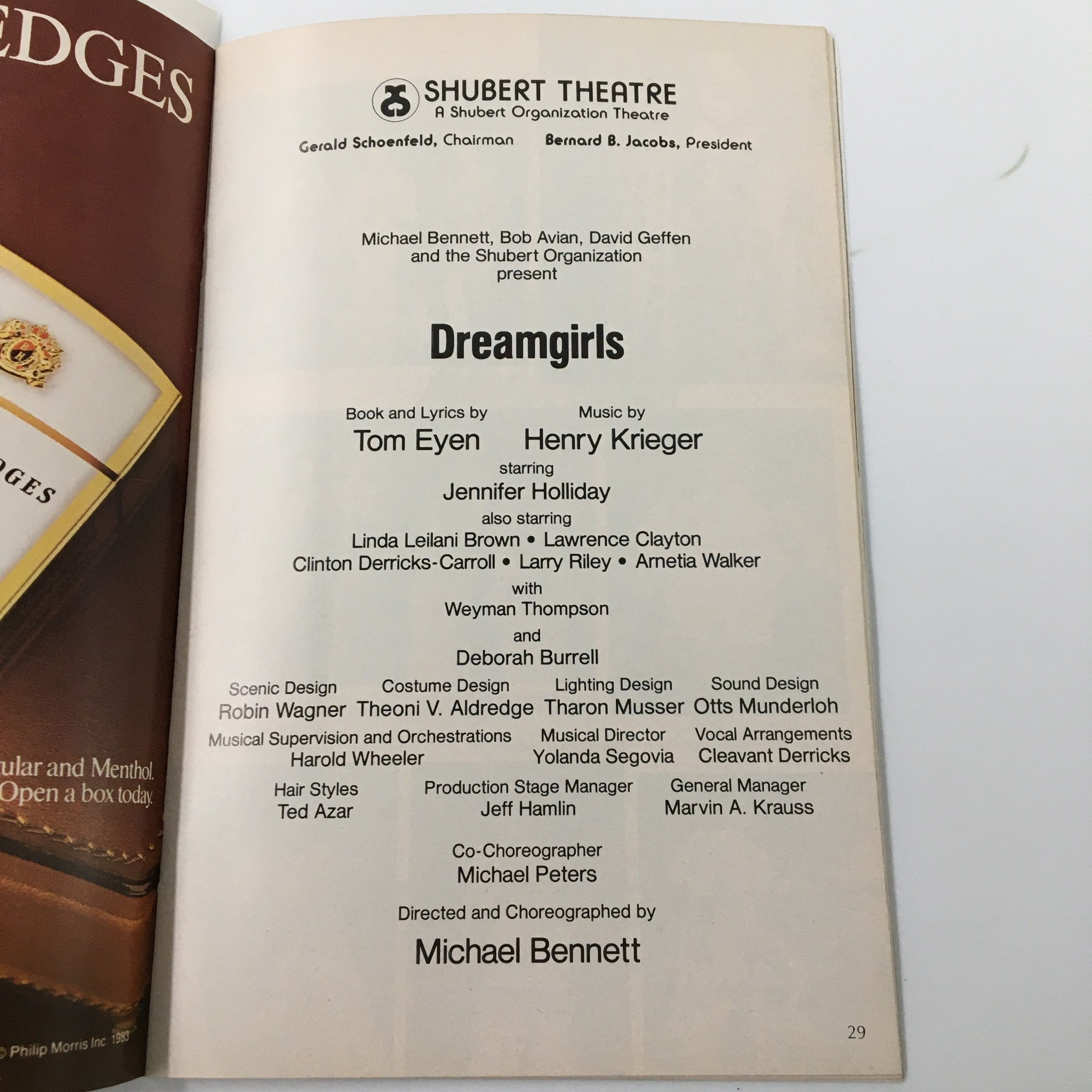 1983 Performing Arts Shubert Theatre Dreamgirls by Michael Bennett