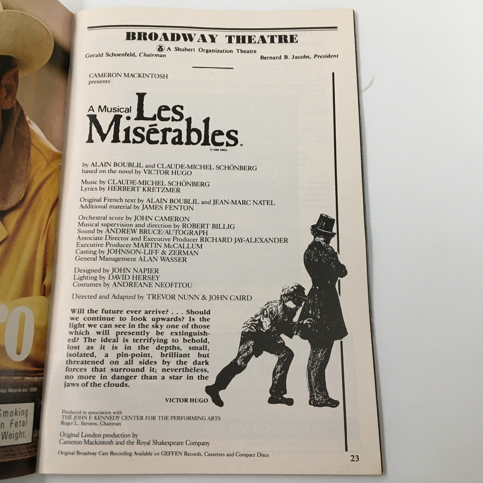 1989 Playbill The Broadway Theatre Les Miserables Musical by Trevor Nunn