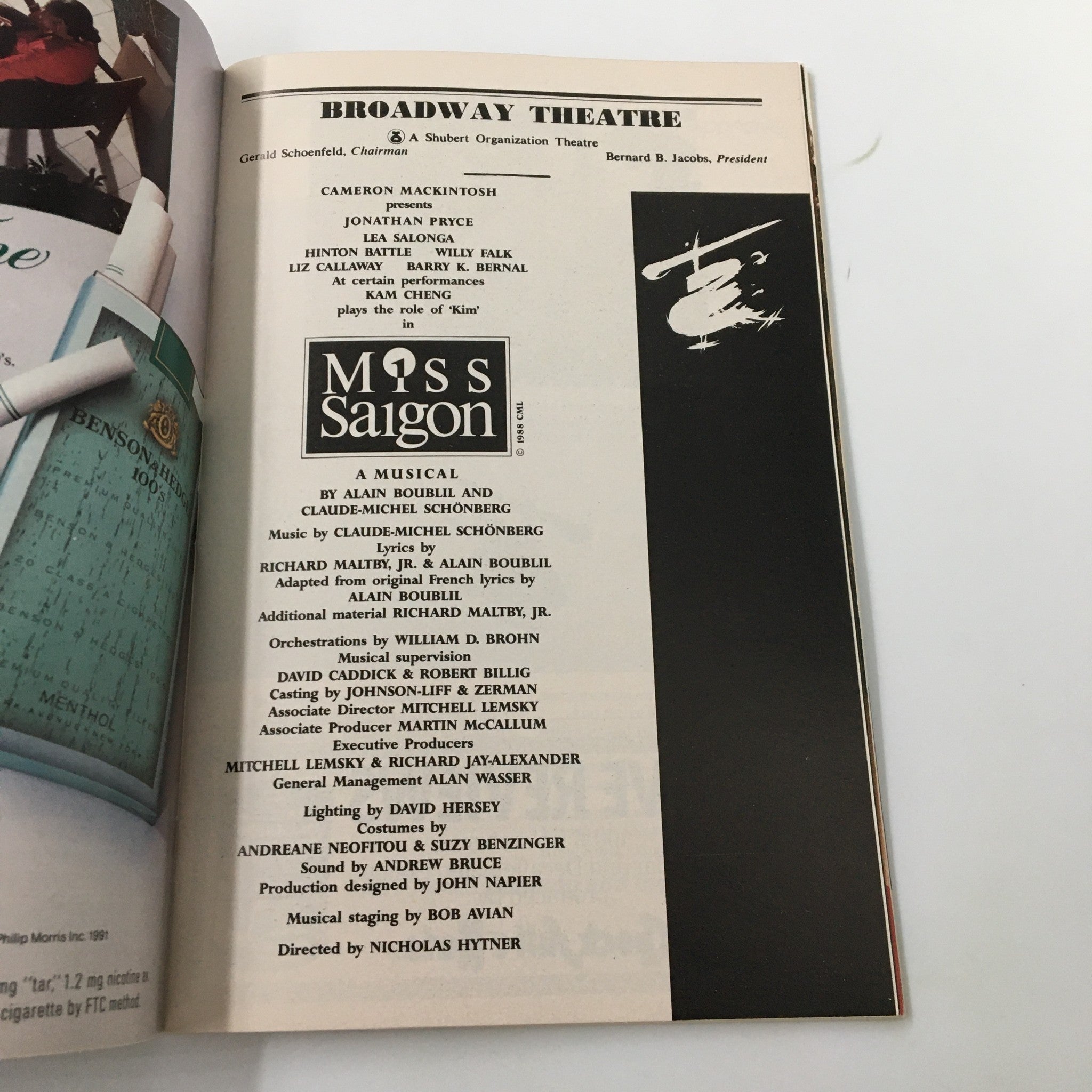 1991 Playbill The Broadway Theatre Miss Saigon Musical by Nicholas Hytner