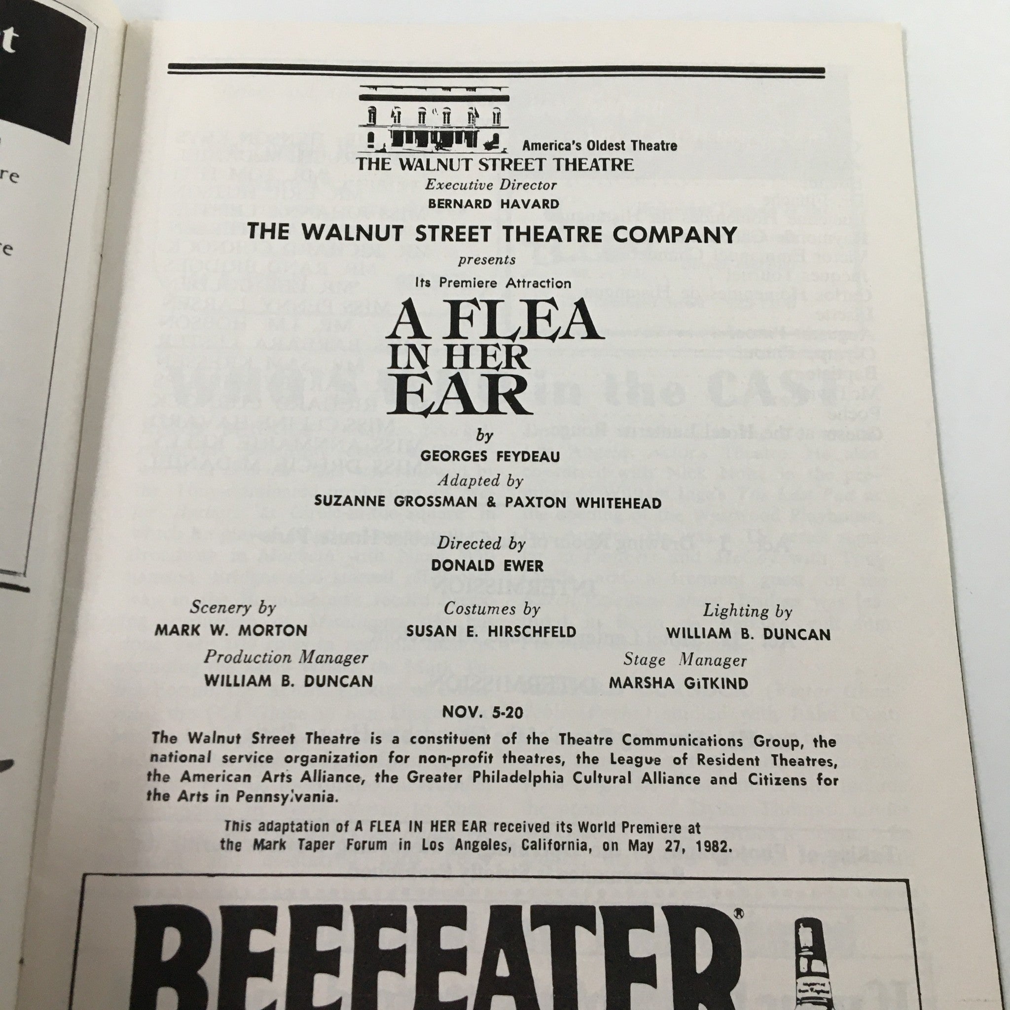 1982 Playbill Walnut Street Company A Flea in her Ear by Donald Ewer