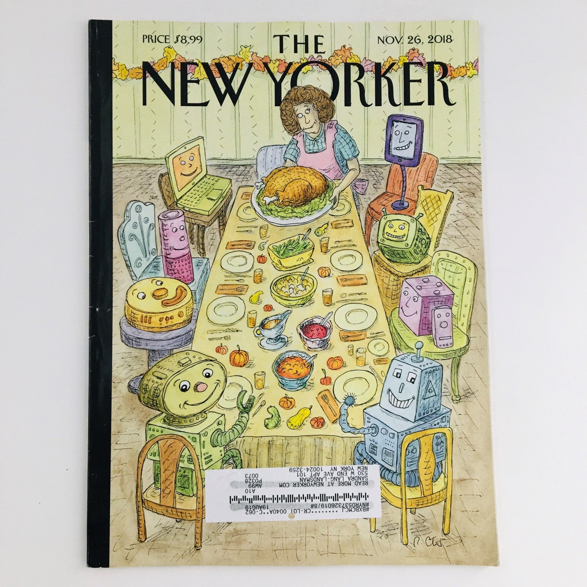 The New Yorker November 26 2018 Full Magazine Theme Cover by Roz Chast VG