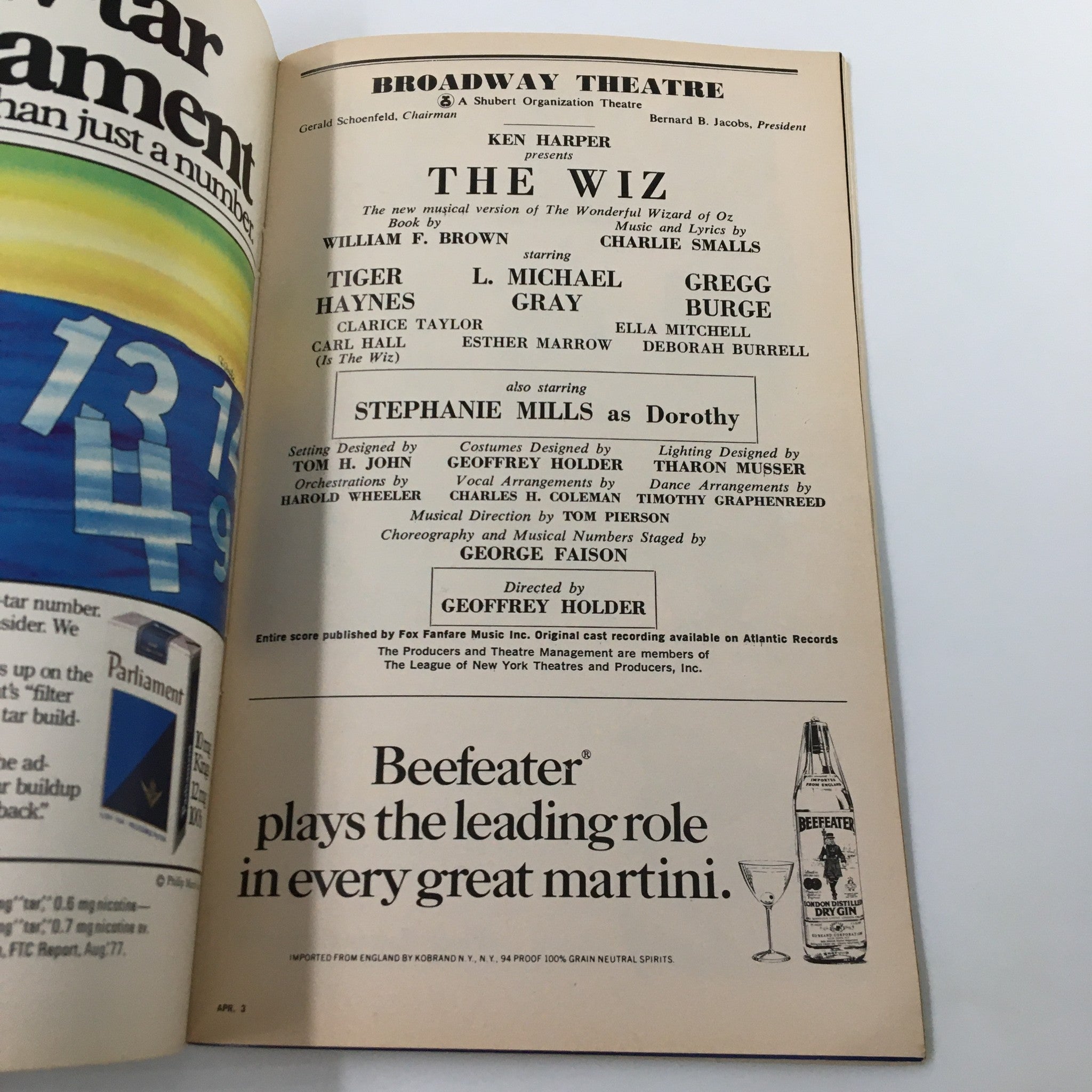 1978 Playbill The Broadway Theatre Ken Harper's The Wiz by Geoffrey Holder