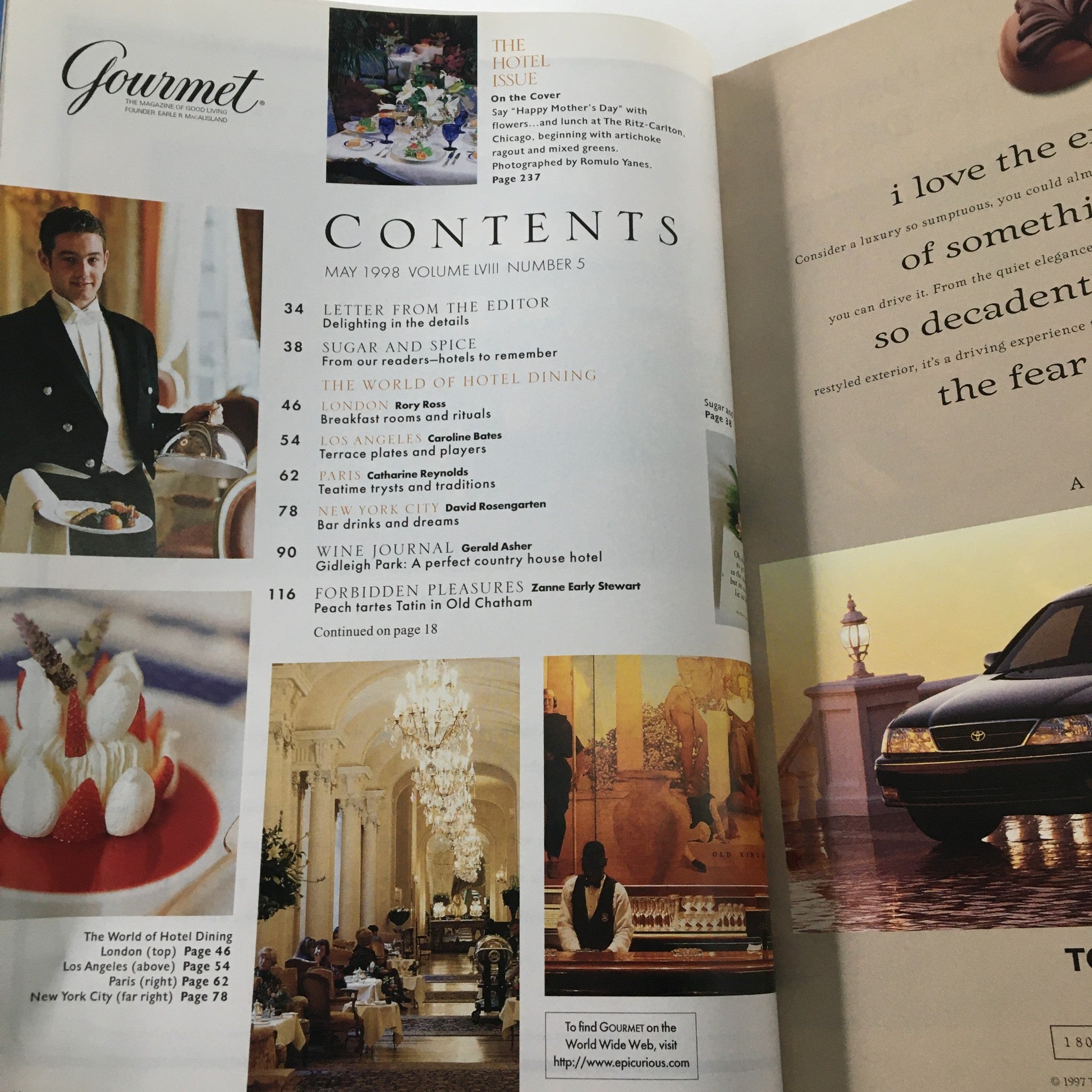 Gourmet Magazine May 1998 Lunch at The Ritz-Carlton Chicago No Label