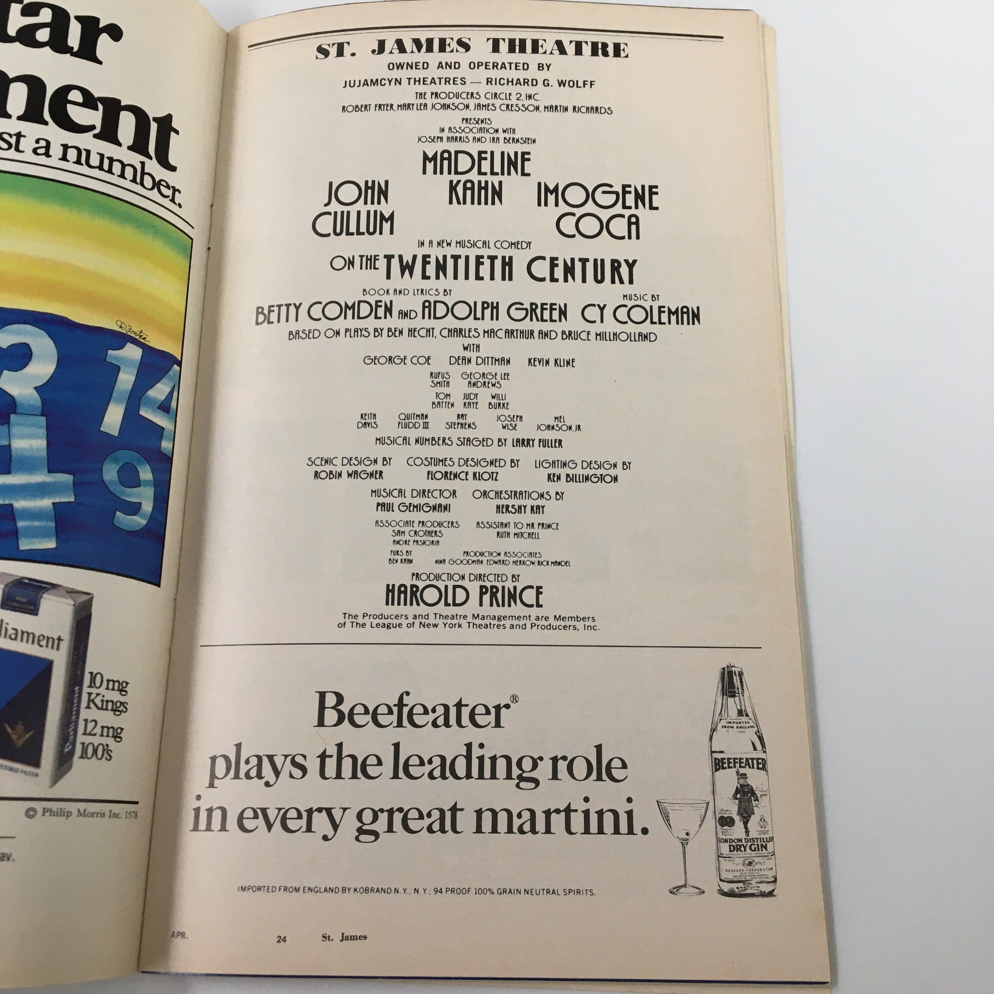 1978 Playbill St. James Theatre On The Twentieth Century by Harold Prince