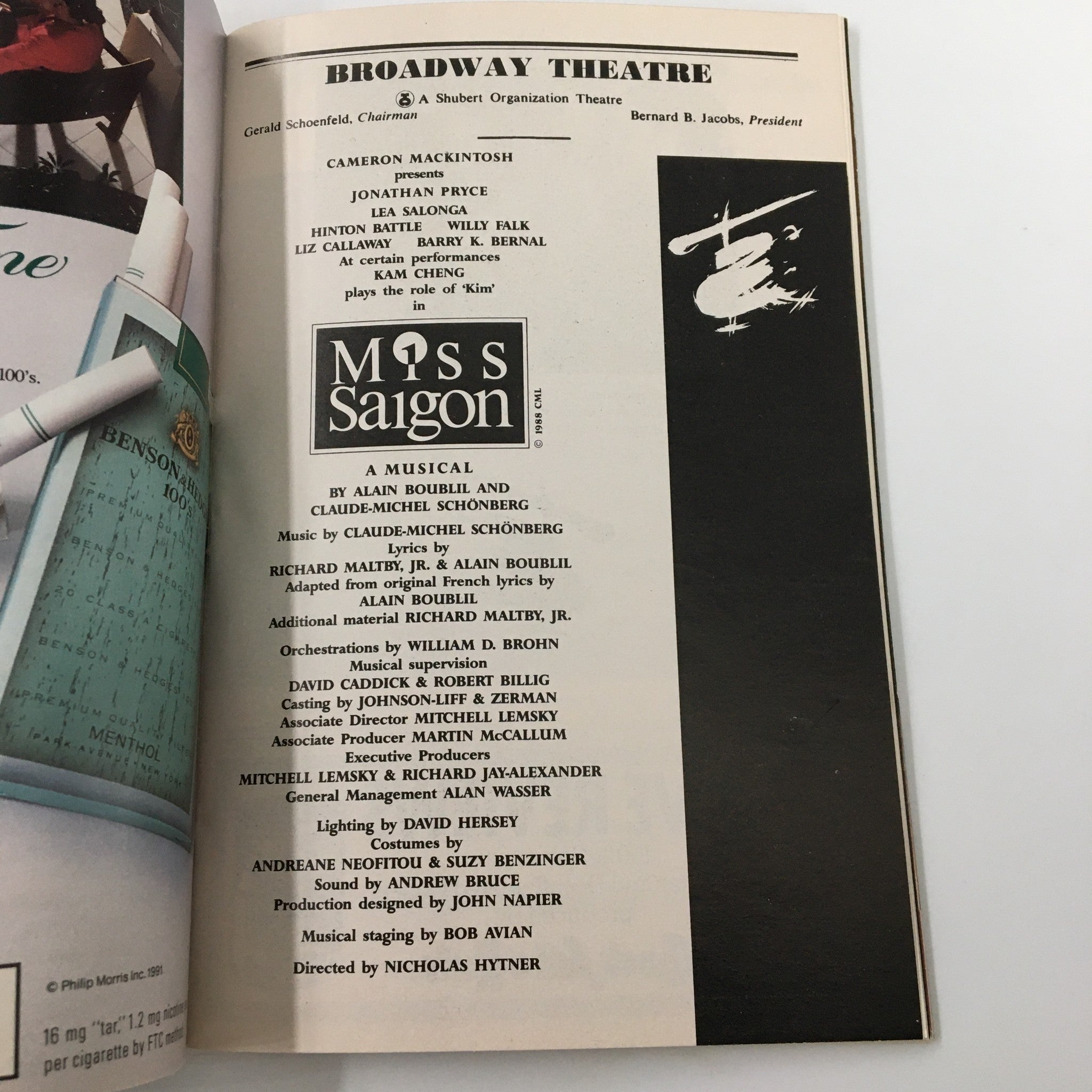 1991 Playbill The Broadway Theatre Kam Cheng in Miss Saigon A Musical