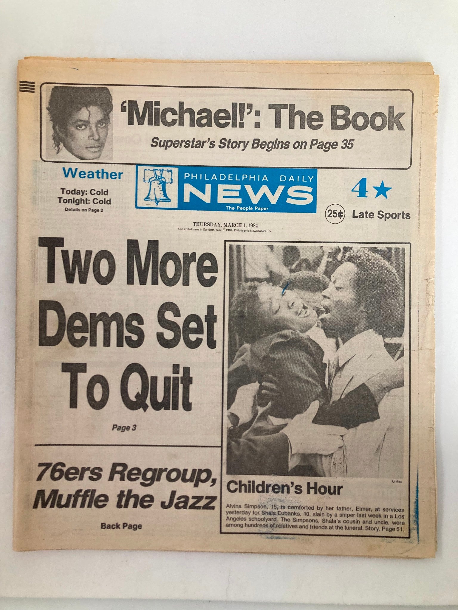 Philadelphia Daily News Tabloid March 1 1984 Michael Jackson & Alvina Simpson