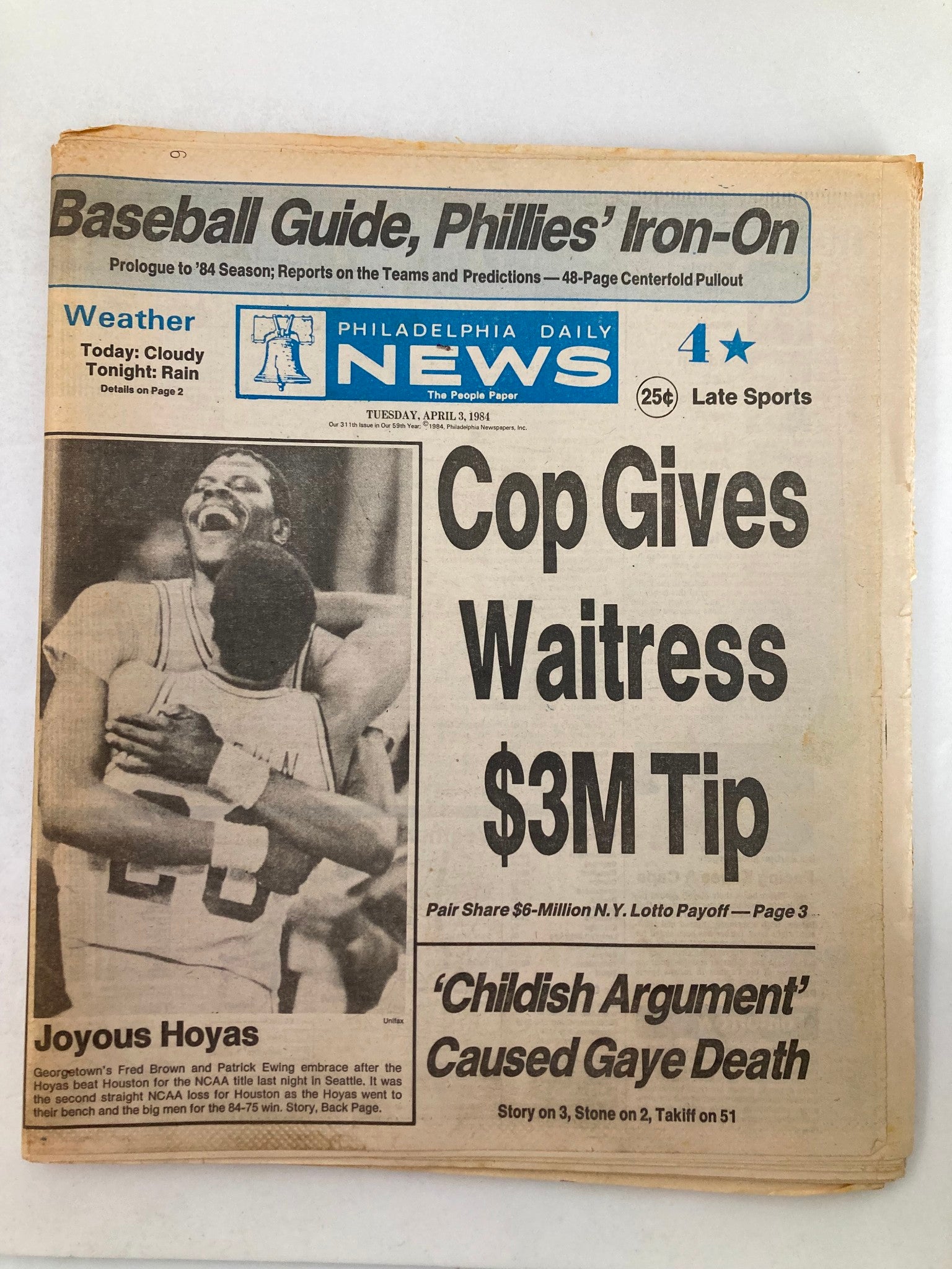 Philadelphia Daily News Tabloid April 3 1984 Fred Brown and Patrick Ewing