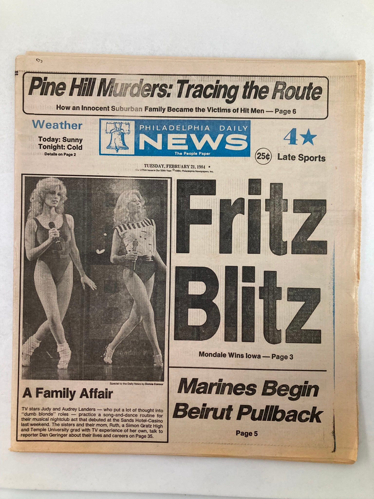 Philadelphia Daily News Tabloid February 21 1984 Judy and Audrey Landers