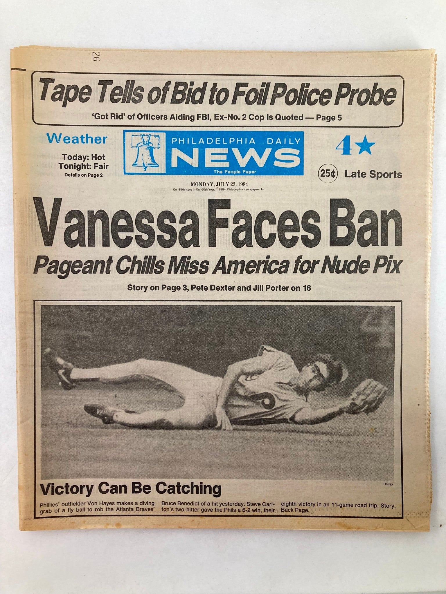 Philadelphia Daily News Tabloid July 23 1984 Phillies' Outfielder Von Hayes