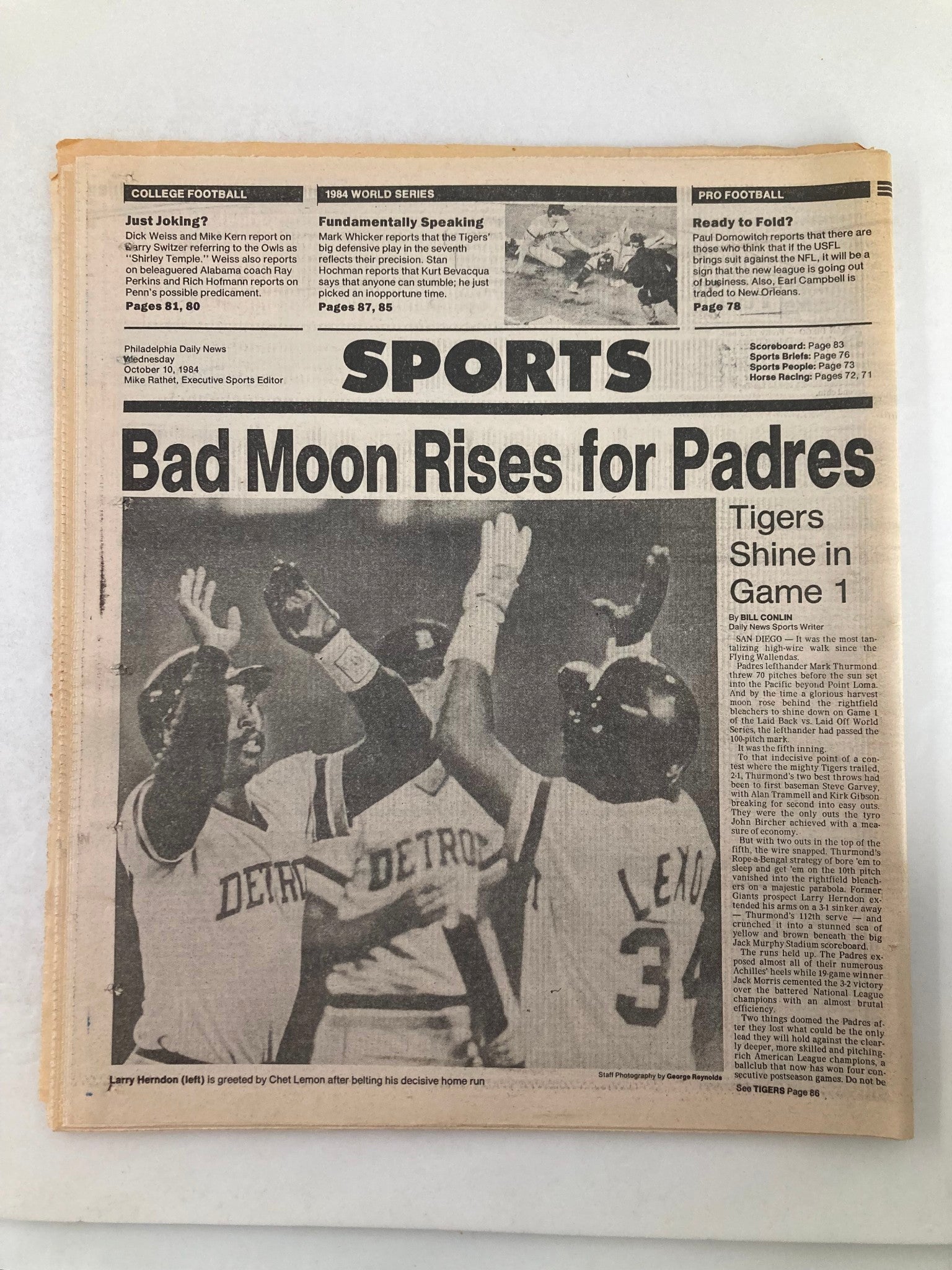 Philadelphia Daily News Tabloid October 10 1984 Jack Morris & Darrell Evans