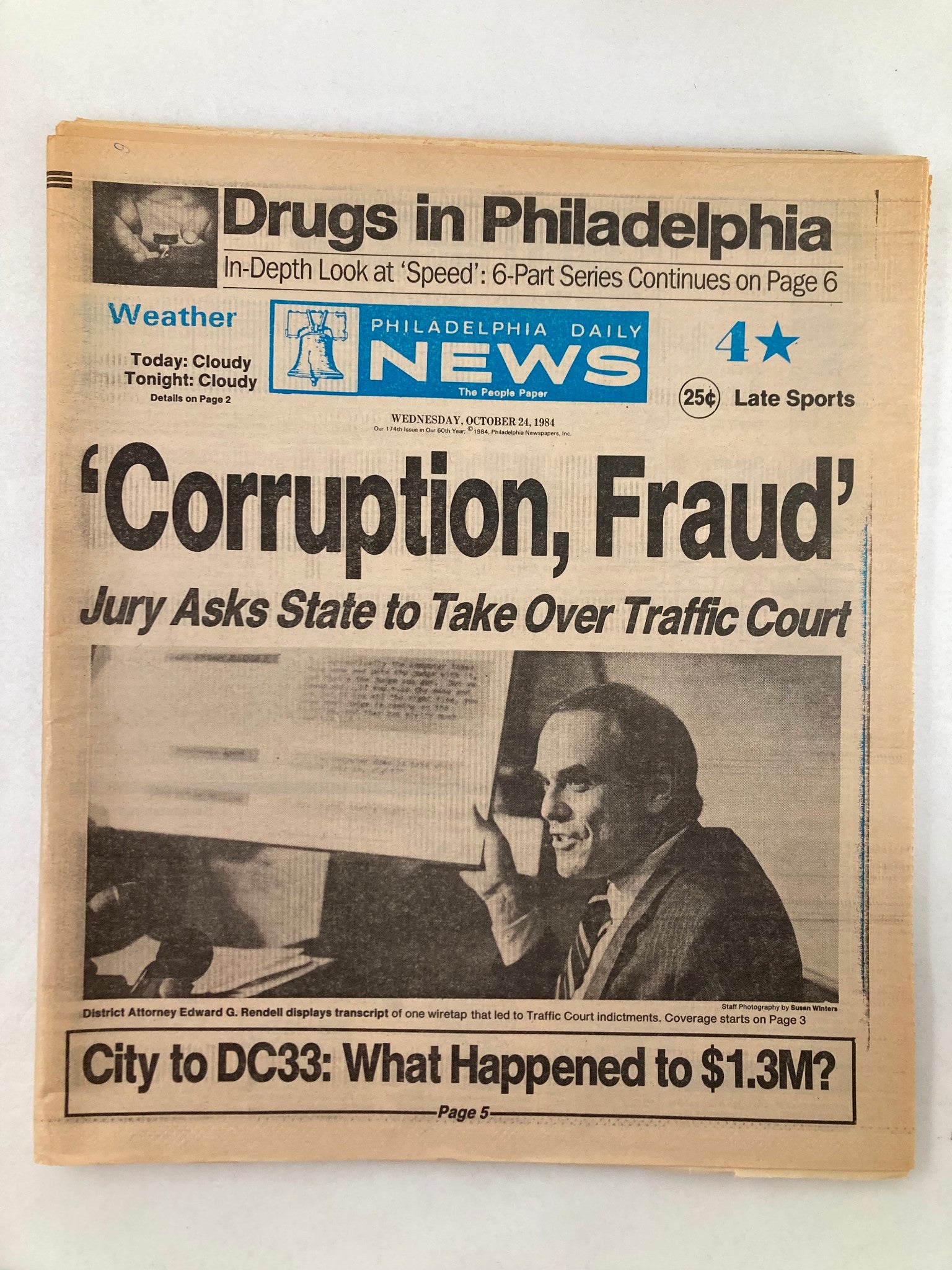 Philadelphia Daily News Tabloid October 24 1984 District Atty. Edward G. Rendell