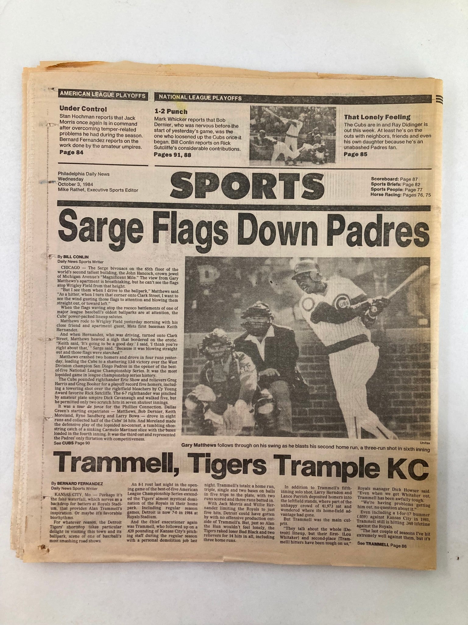 Philadelphia Daily News Tabloid October 3 1984 Cubs' Keith Moreland Up For Grabs