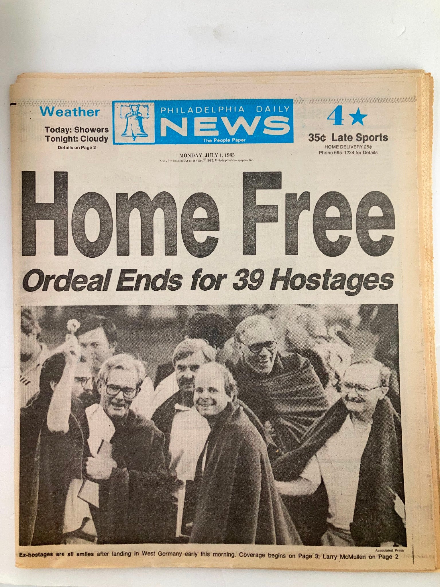 Philadelphia Daily News Tabloid July 1 1985 Ex-Hostages in West Germany