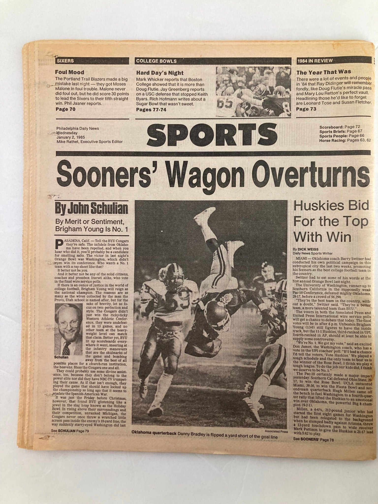 Philadelphia Daily News Tabloid January 2 1985 Orange Bowl Score Tied at 14-14