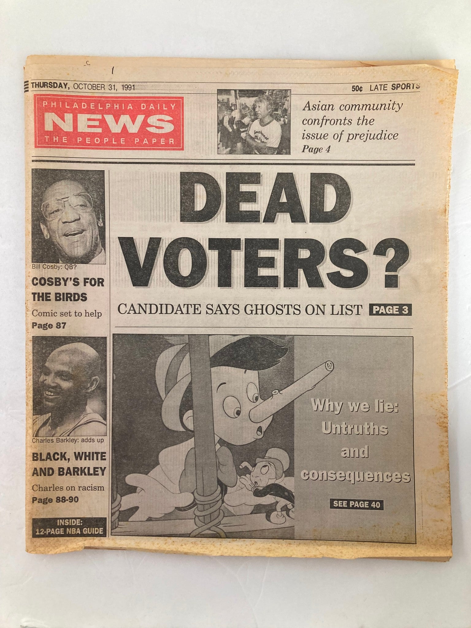 Philadelphia Daily News Tabloid October 31 1991 Bill Cosby & Charles Barkley