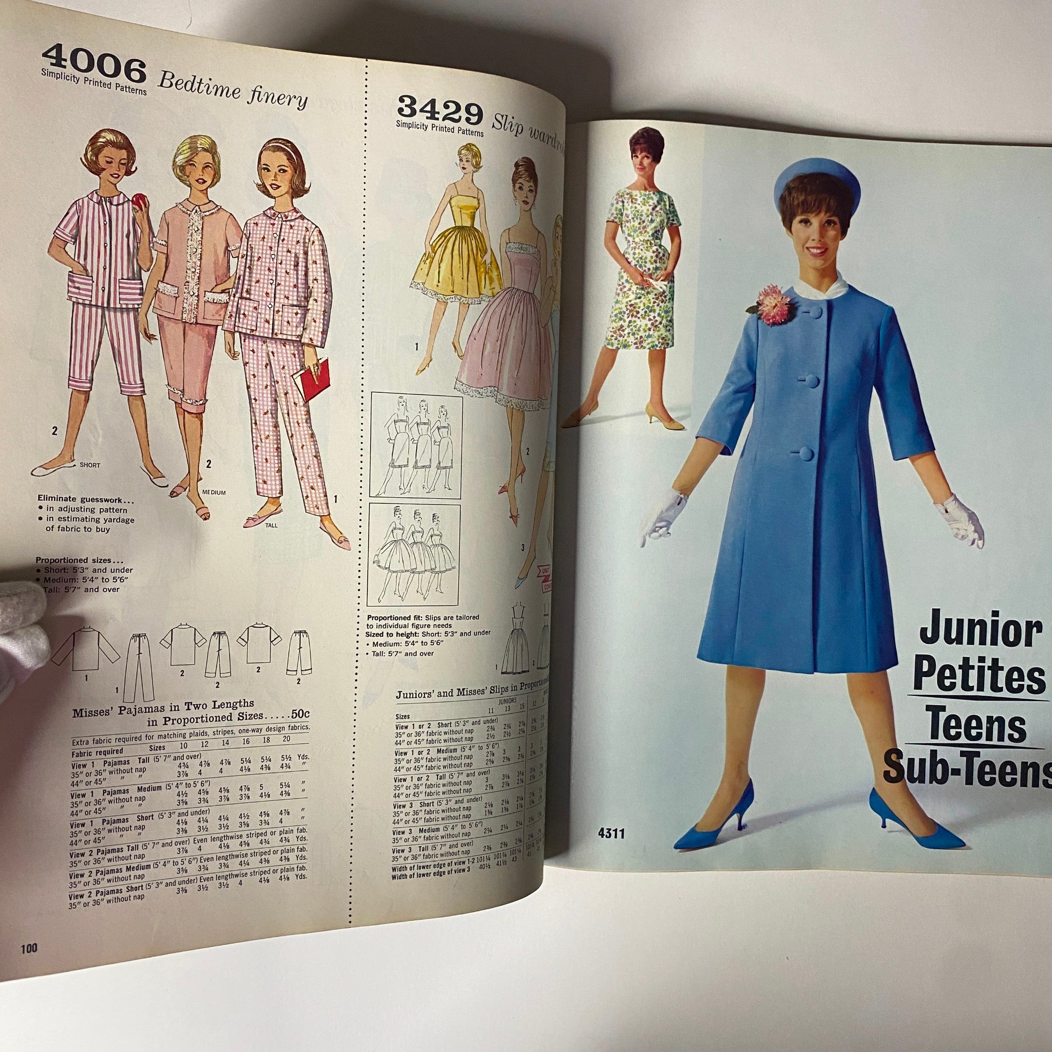 1962 Simplicity Spring Summer School Catalog Sewing Pattern Store Counter Book featuring various styles of children's sleepwear and a floral summer dress illustration, emphasizing practical sewing patterns for young girls.