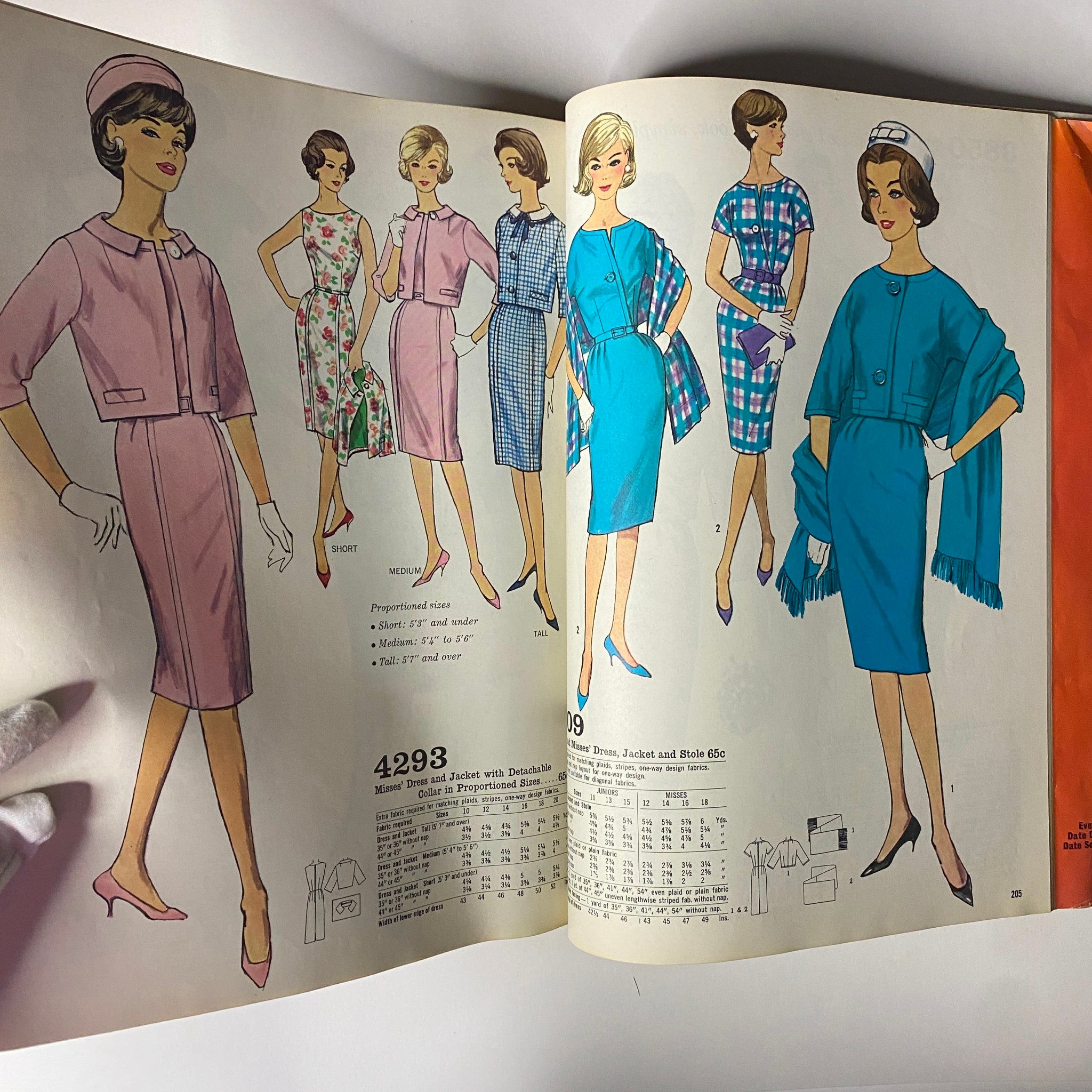1962 Simplicity Spring Summer School Catalog Sewing Pattern Store Counter Book illustrating various outfits including jackets, dresses, and skirts, showcasing elegant styles suitable for school and summer activities.