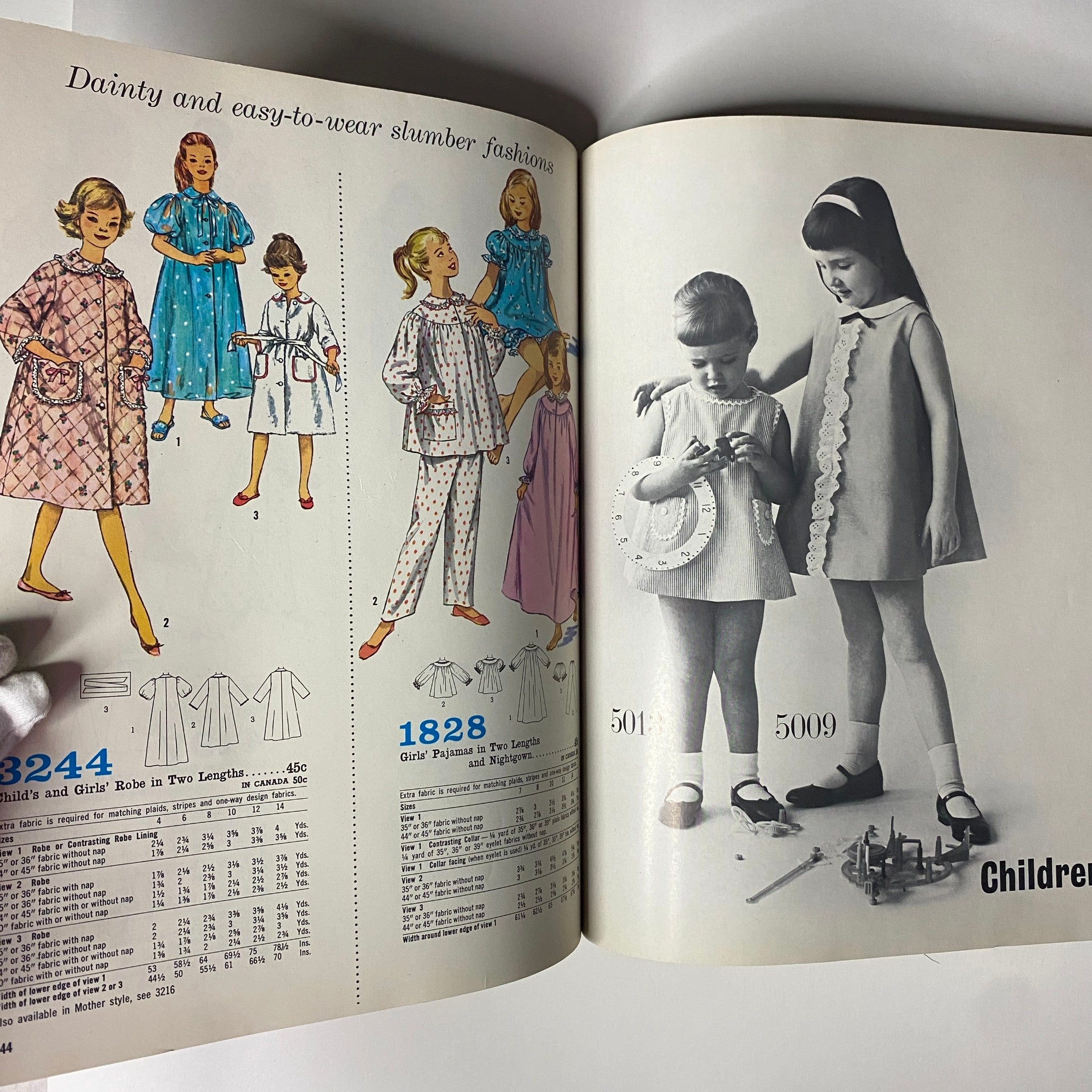 1963 July Simplicity Sew Giant Catalog displaying a selection of children's sleepwear options, featuring playful designs suited for comfort and style.