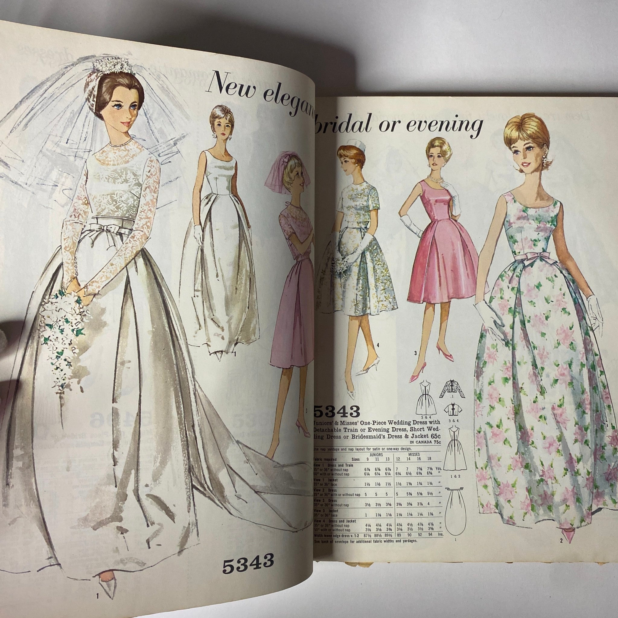 1964 October Simplicity Fall Catalog displaying elegant bridal and evening dress patterns, showcasing classic styles from the mid-1960s.