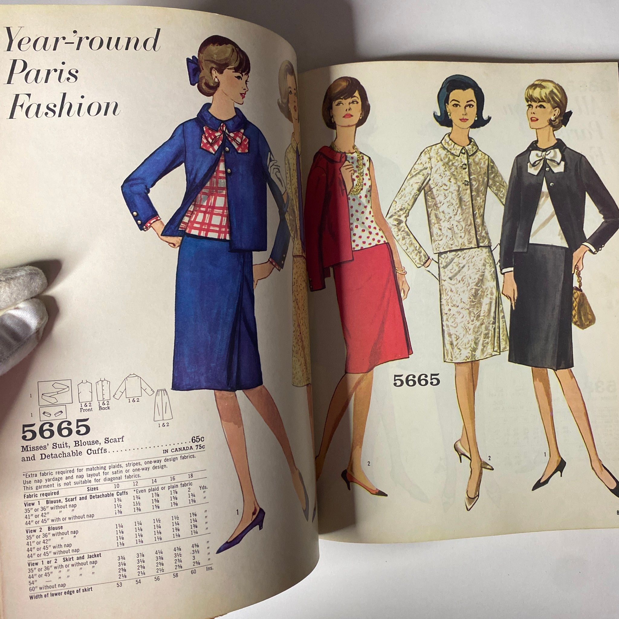 1964 October Simplicity Fall Catalog showcasing Year-round Paris Fashion with sewing patterns for Misses' suits, blouses, and skirts.