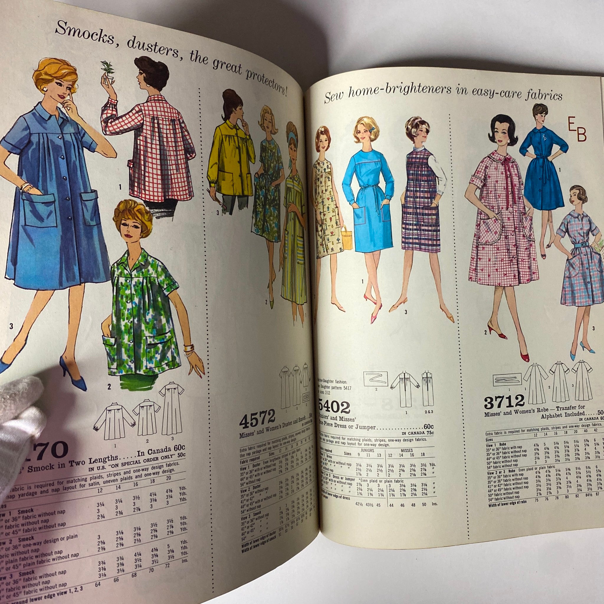 1964 October Simplicity Fall Catalog highlighting smocks and dusters with easy-care fabric sewing patterns for home wear.