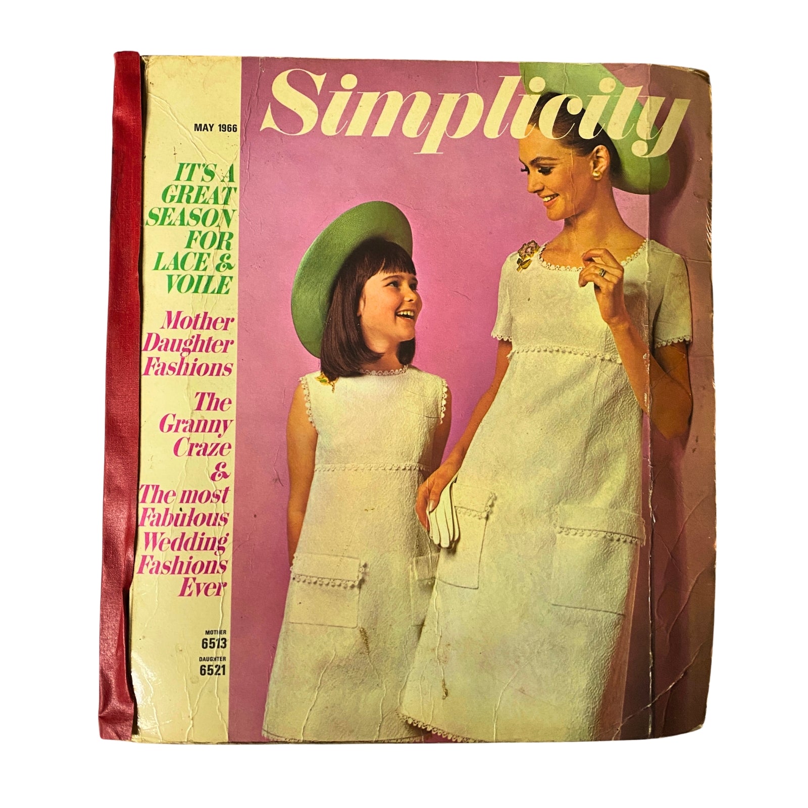 1966 May Simplicity Fashion Giant Catalog featuring mother and daughter outfits, showcasing matching dresses and accessories in a vintage style.