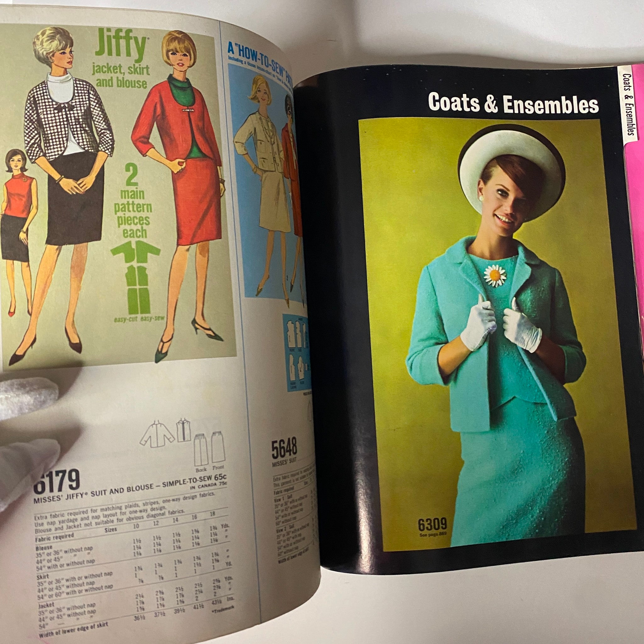 1966 May Simplicity Fashion Giant Catalog featuring Jiffy Jacket, Skirt, and Blouse patterns, with models demonstrating coordinated ensembles, embodying classic 1960s fashion.