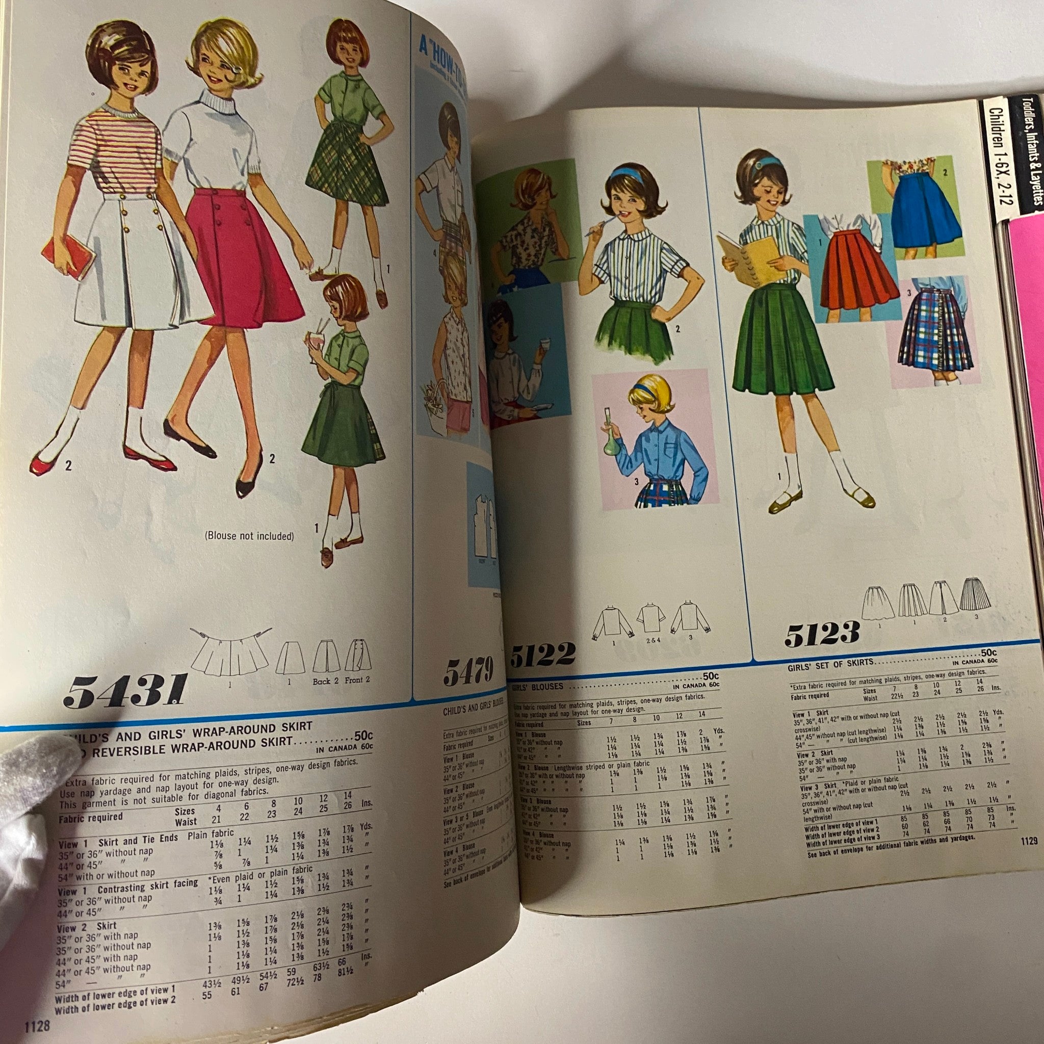 1966 May Simplicity Fashion Giant Catalog featuring skirts and tops for girls and women, showcasing playful styles and coordinated outfits from the 1960s.