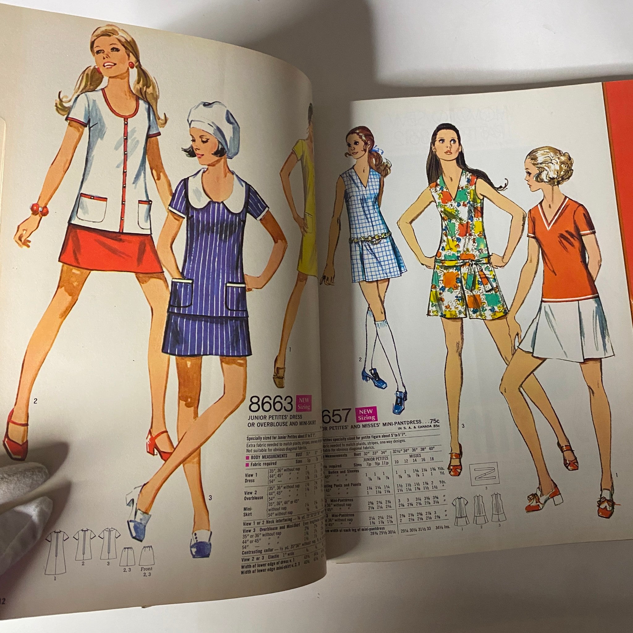 1969 February Simplicity Spring Catalog featuring Junior Petites dress patterns with colorful and fashionable options.