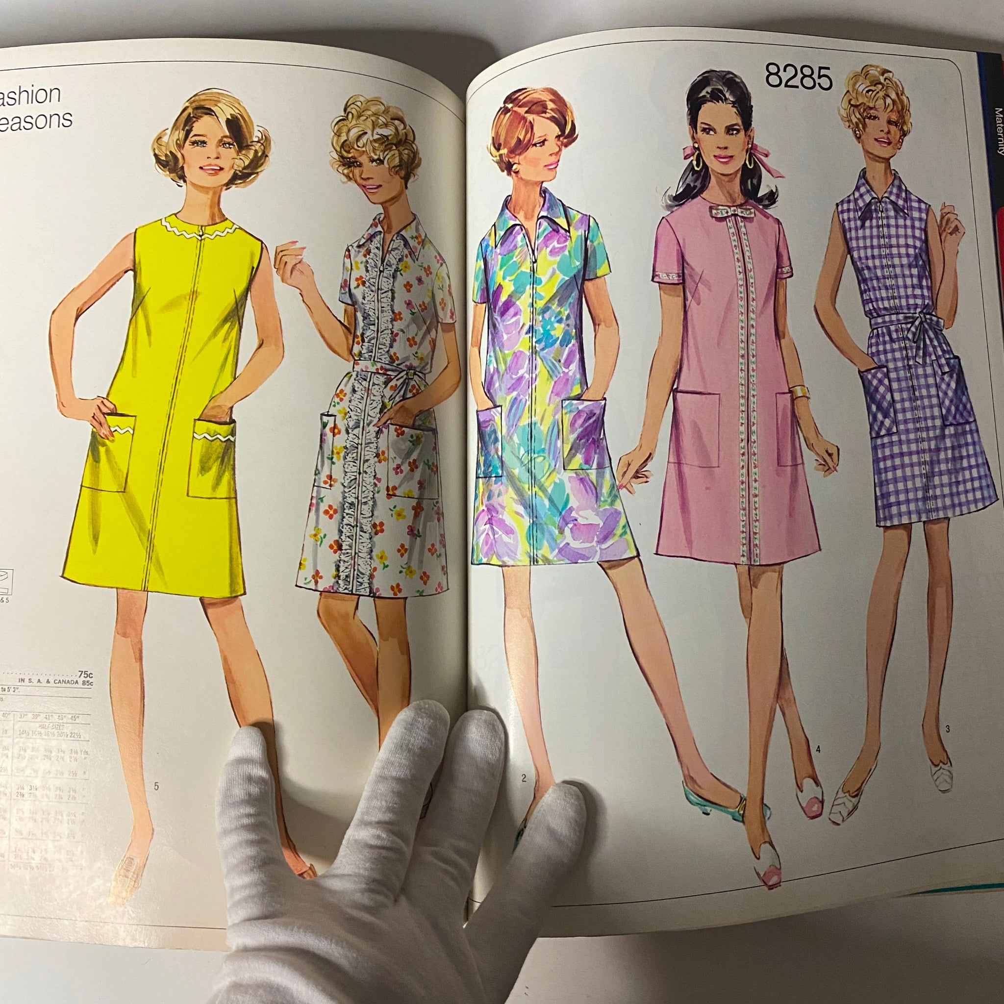 1969 February Simplicity Spring Catalog Sewing Pattern featuring colorful summer dresses, tunics, and easy-to-sew styles for casual outings.