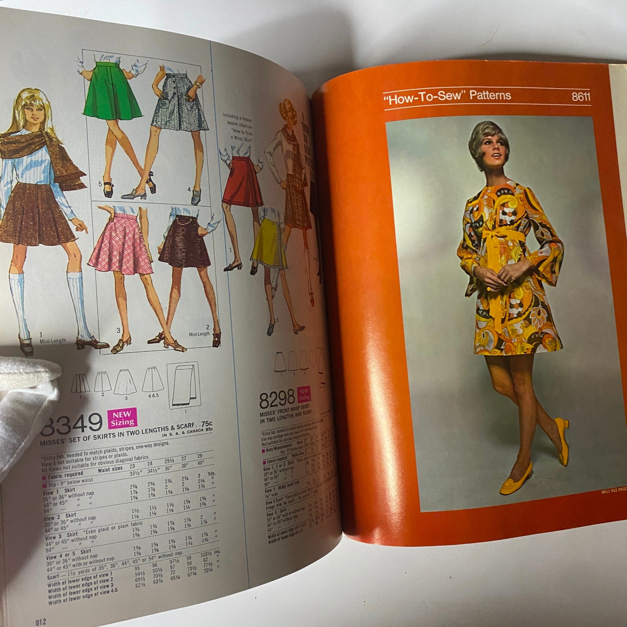 Images from the 1970 March Simplicity Spring Catalog displaying various patterns for skirts and dresses, illustrating vintage 70s fashion styles.