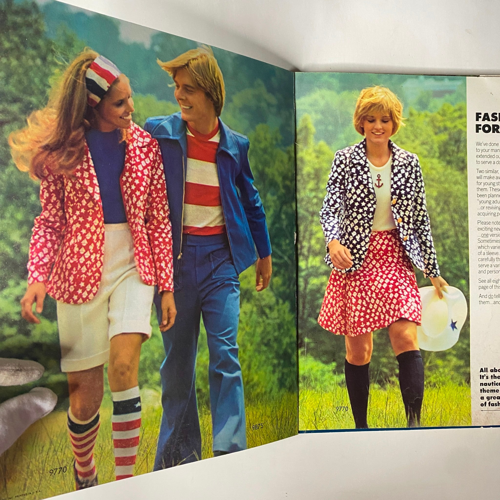 Models showcasing 1972 Spring and Summer fashions from the Simplicity Catalog, featuring vibrant outfits and accessories inspired by early 1970s style.
