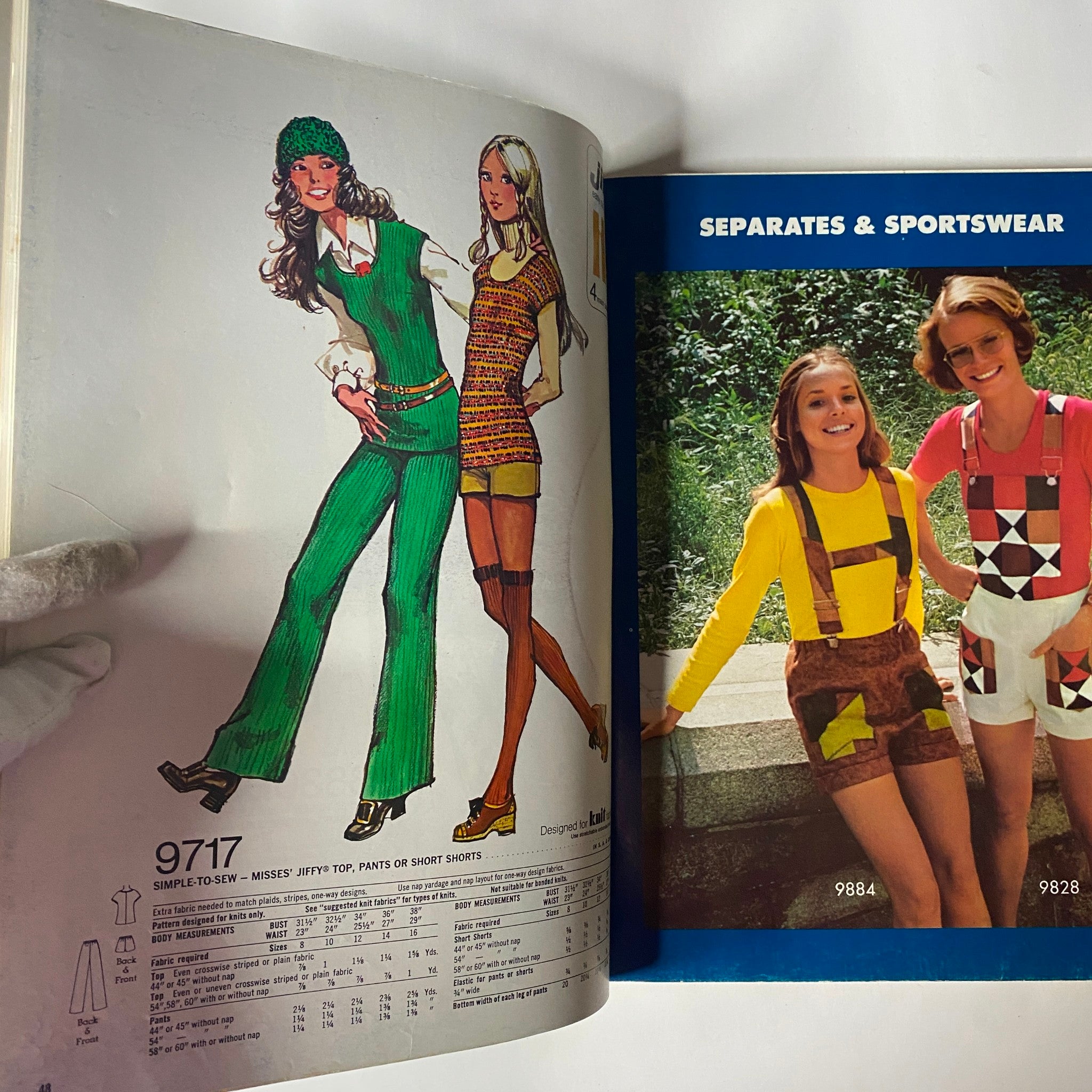 Illustrations and pictures from the 1972 Simplicity Spring and Summer Catalog displaying patterns for simple-to-sew outfits suitable for the warm season.
