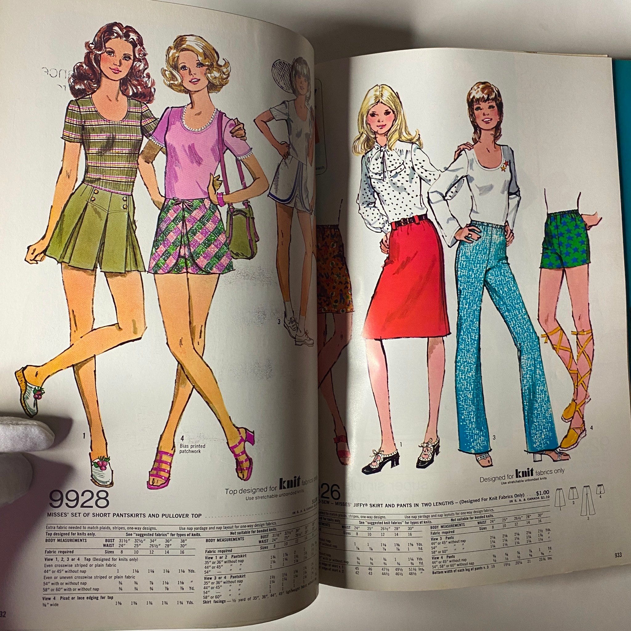 1972 April Simplicity Spring Catalog displaying women’s fashion designs, including skirts, tops, and dresses in vintage styles. Captures 1970s fashion aesthetics.