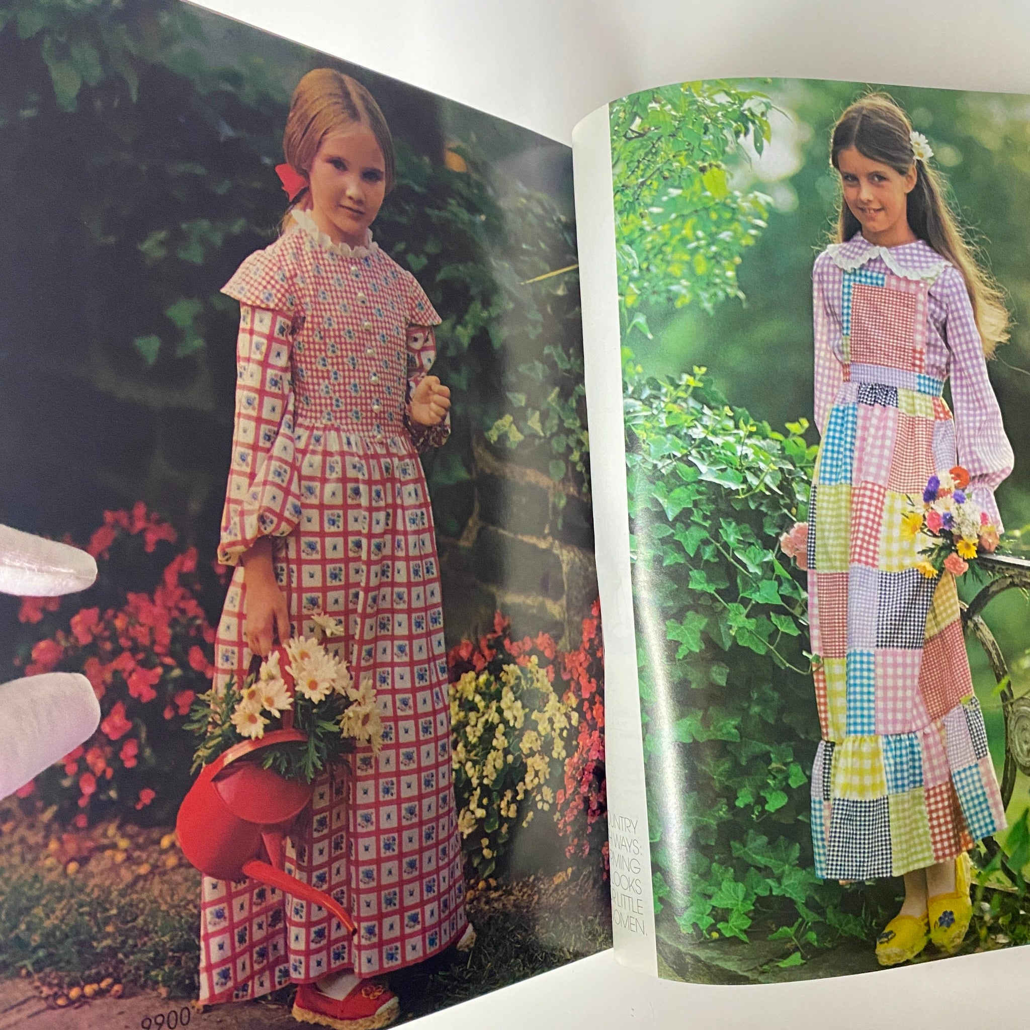 1972 April Simplicity Spring Catalog displaying charming vintage dresses for girls, emphasizing vibrant patterns and floral elements.