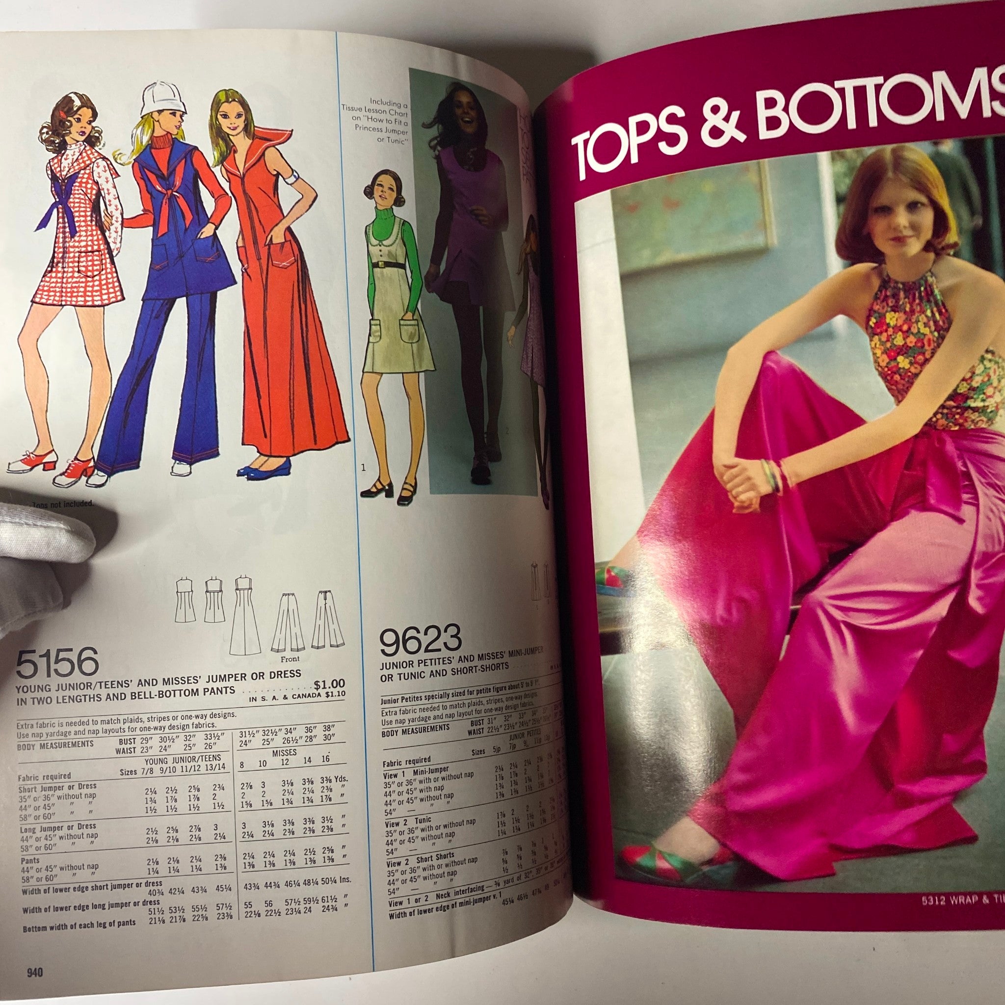 1972 December Simplicity Catalog illustrating young junior/teens jumper patterns 5156 and 9623, featuring fashionable designs for modern apparel.