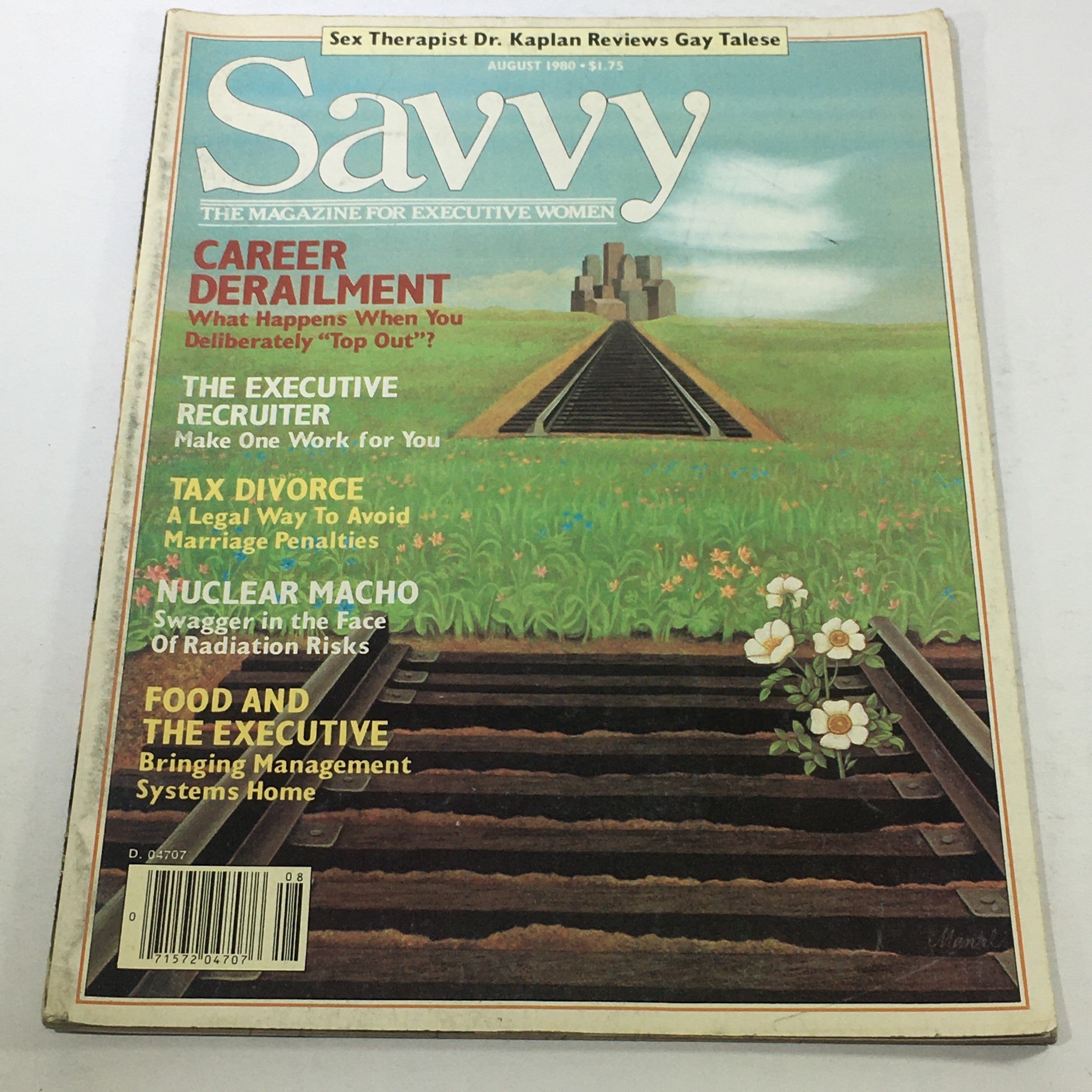 Cover page of VTG Savvy Executive Women Magazine August 1980 featuring headlines about career derailment, tax divorce, and more.