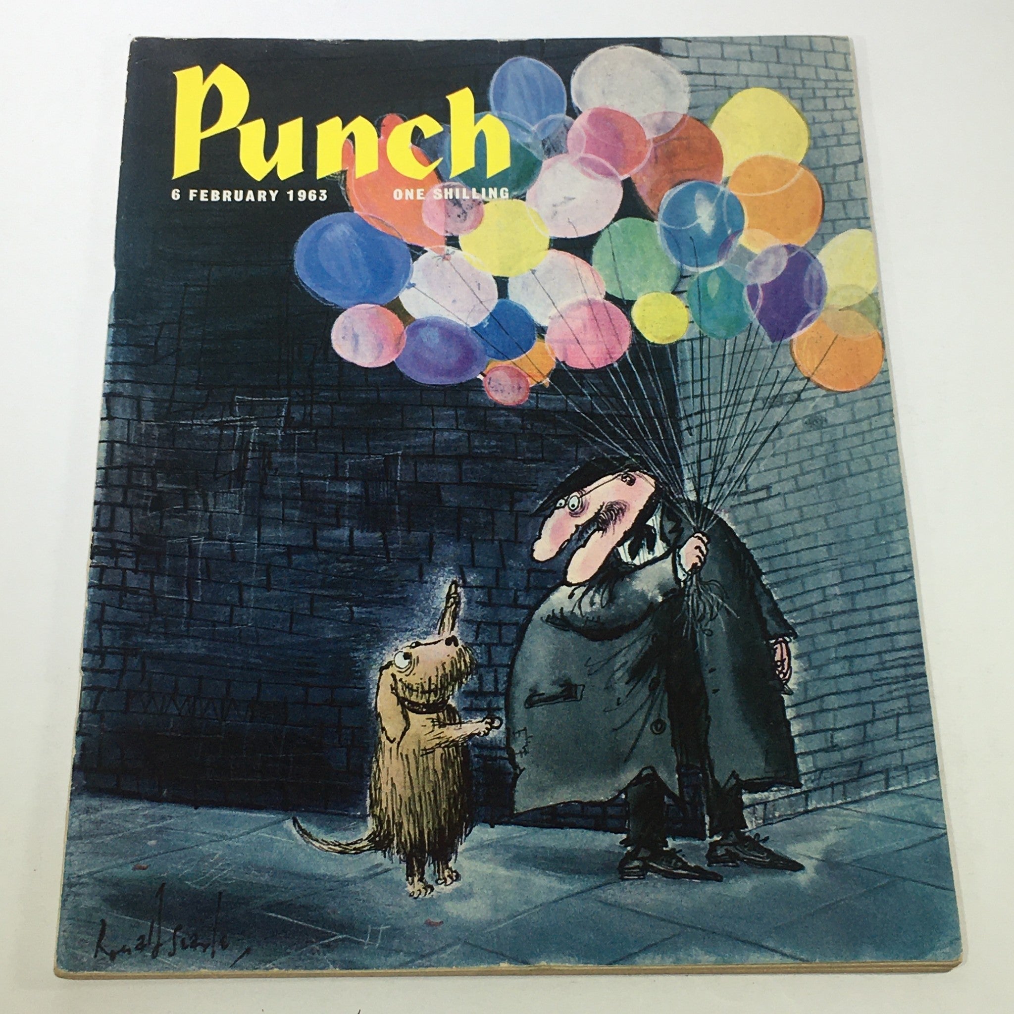 VTG Punch Magazine: February 6 1963 - Cartoon Man with Puppy and Balloons