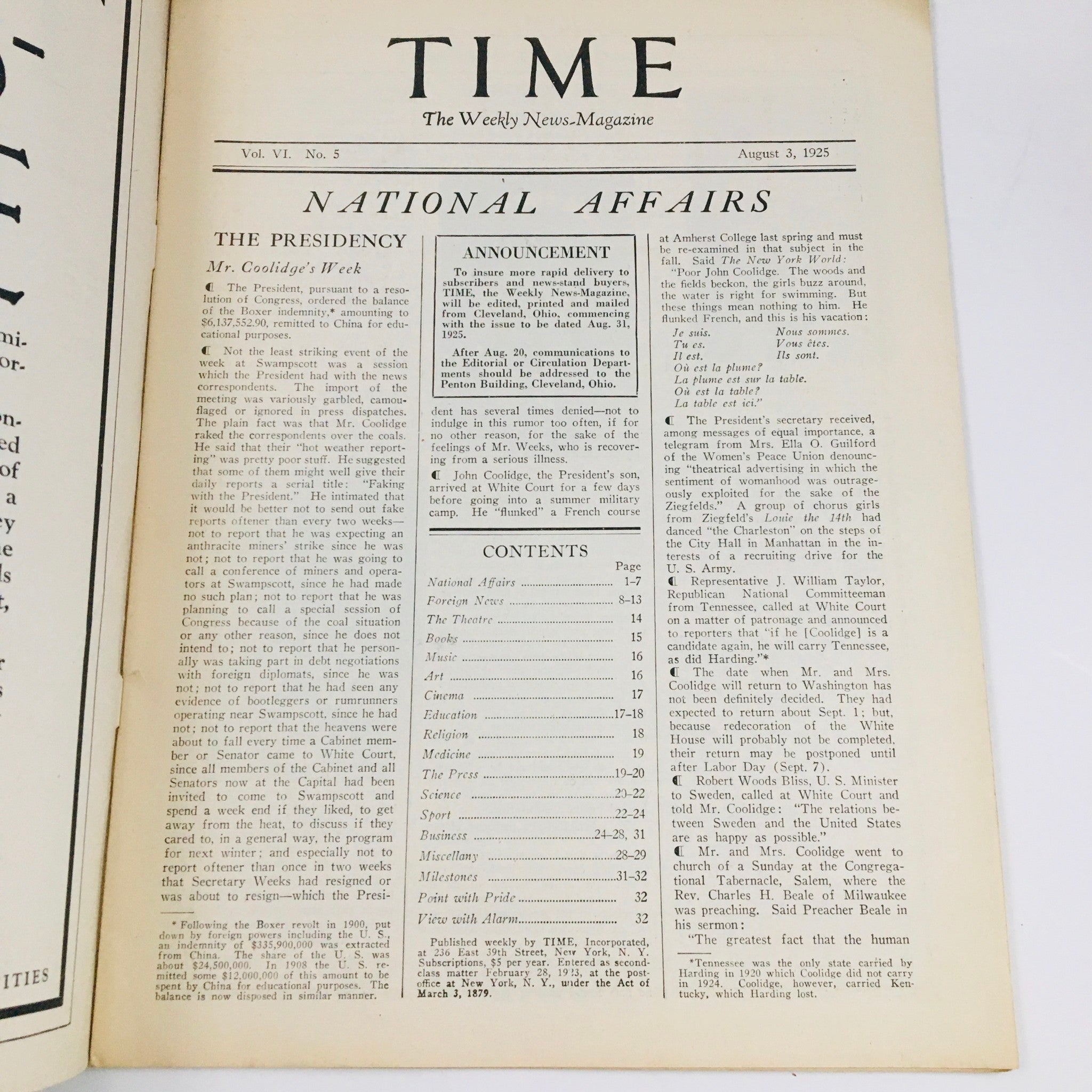 VTG Time Magazine August 3 1925 Vol VI No. 5 General Lincoln Clark Andrews