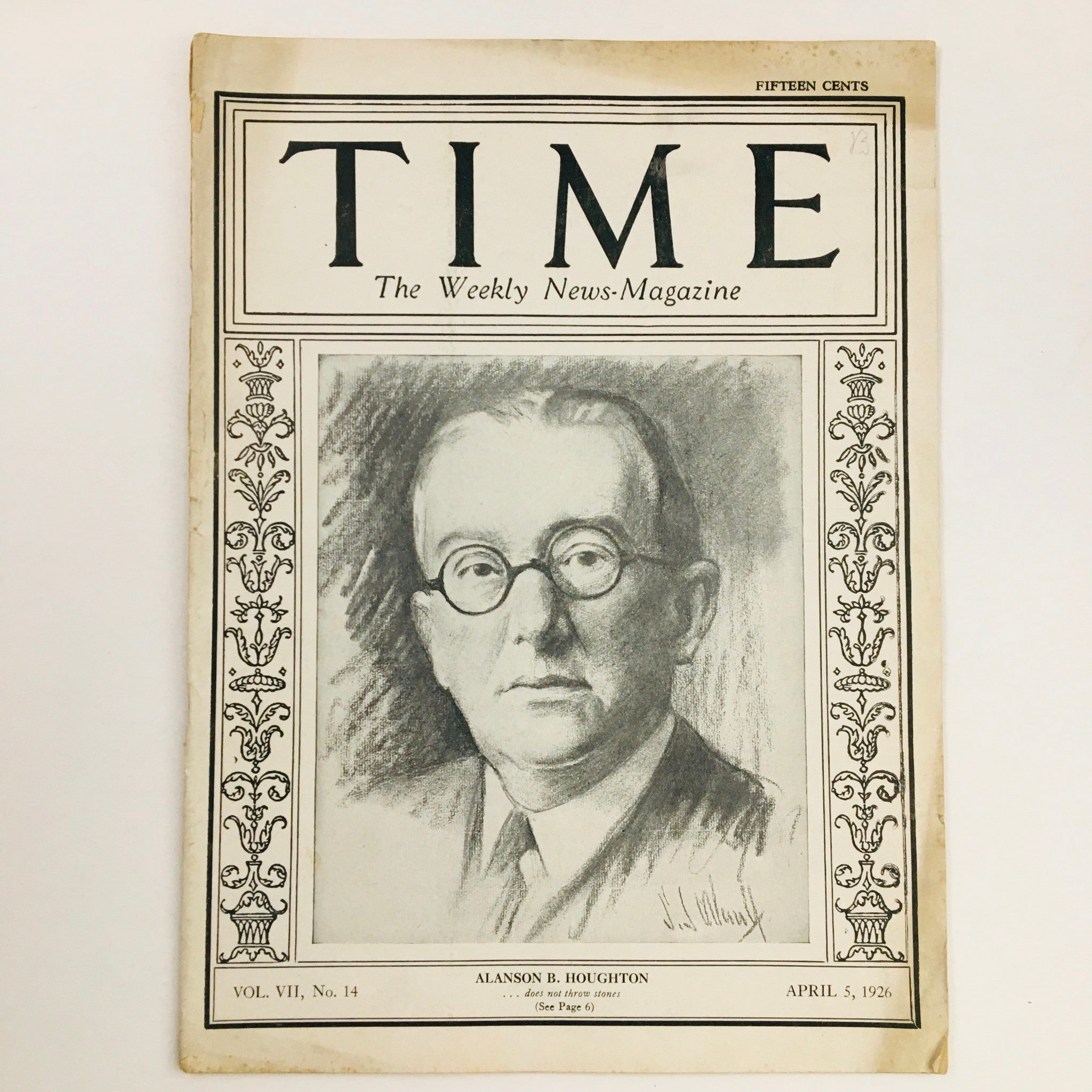 VTG Time Magazine April 5 1926 Vol VII No. 14 Politician Alanson B. Houghton